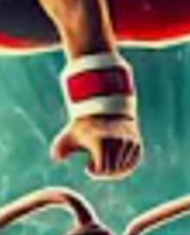 Detail of the sad little claw-hand on the AI-rendered gymnast from the above skeet.