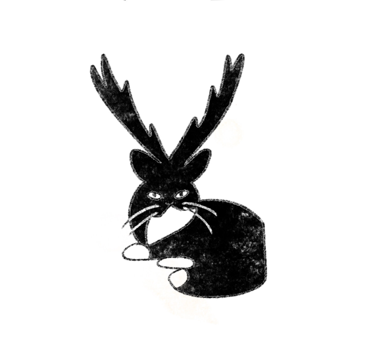 Crude drawing of a cat with antlers. Shaped like a sprinkler with a leaky connector.