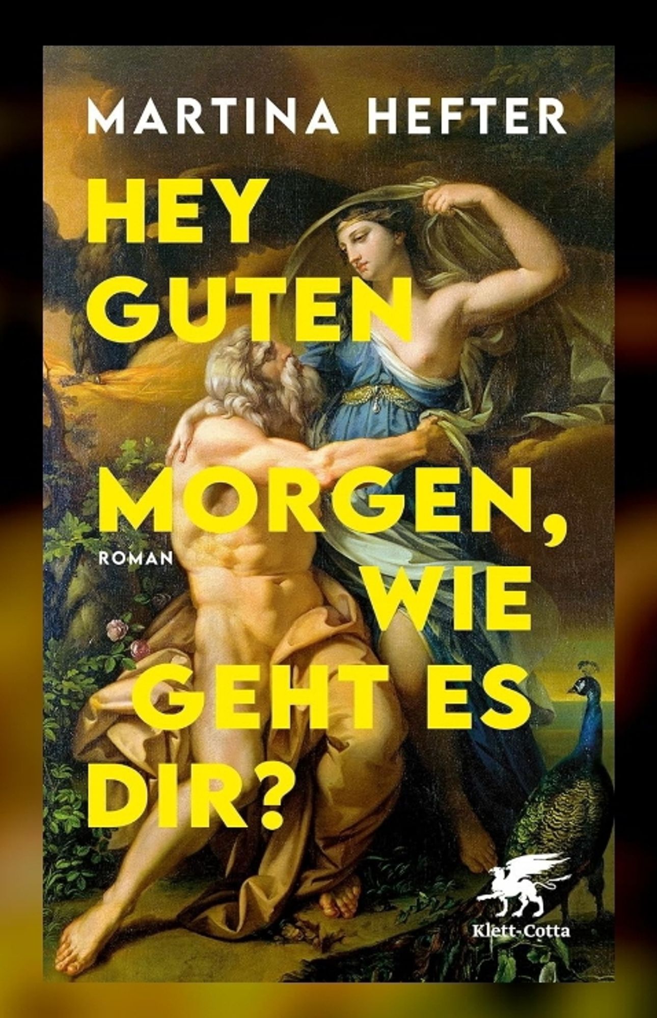 Buchcover mit antiker Zeichnung älterer Mann und hübsche Frau mit Fasan