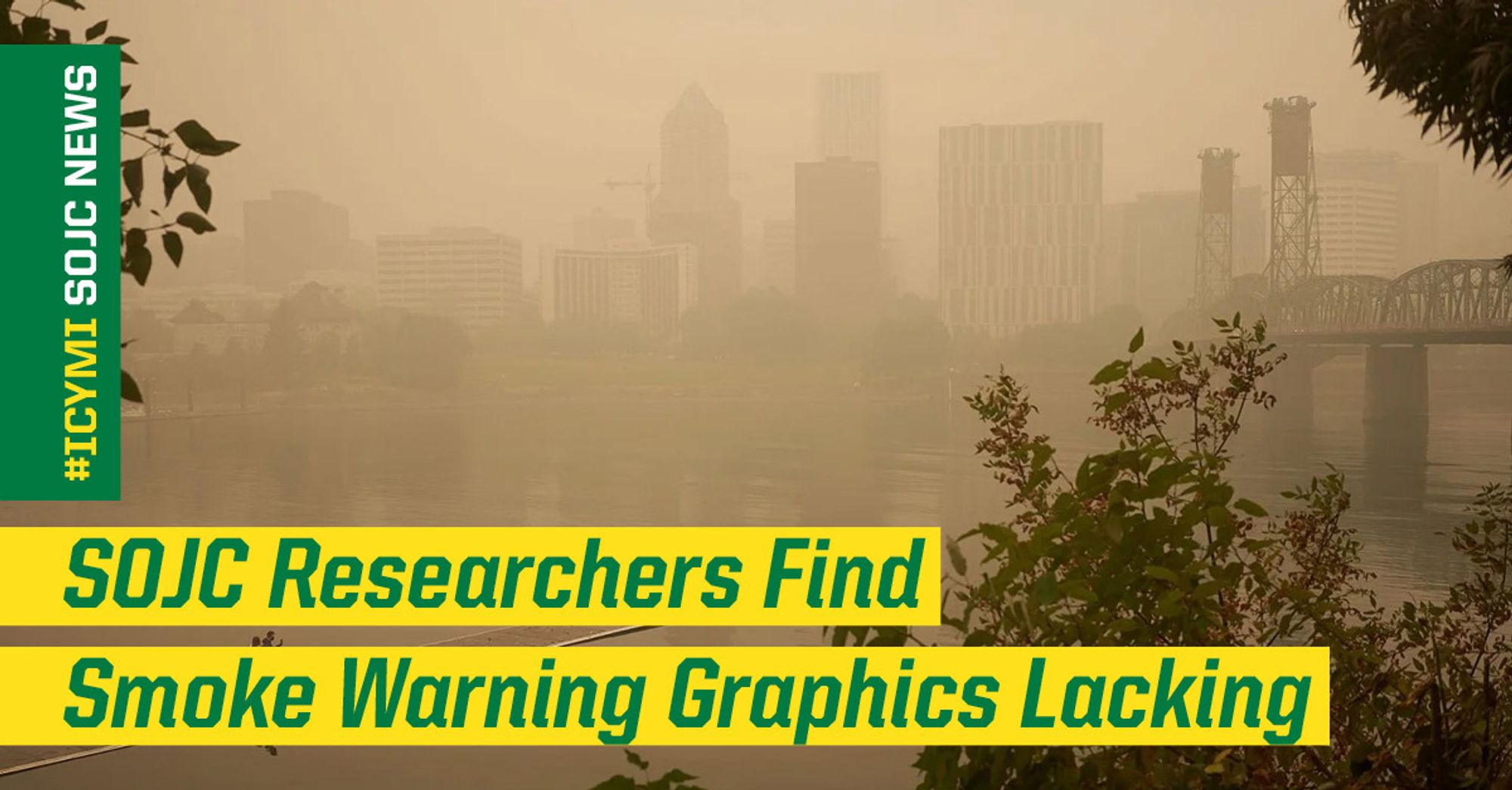 A graphic that reads "SOJC researchers find smoke warning graphics lacking."