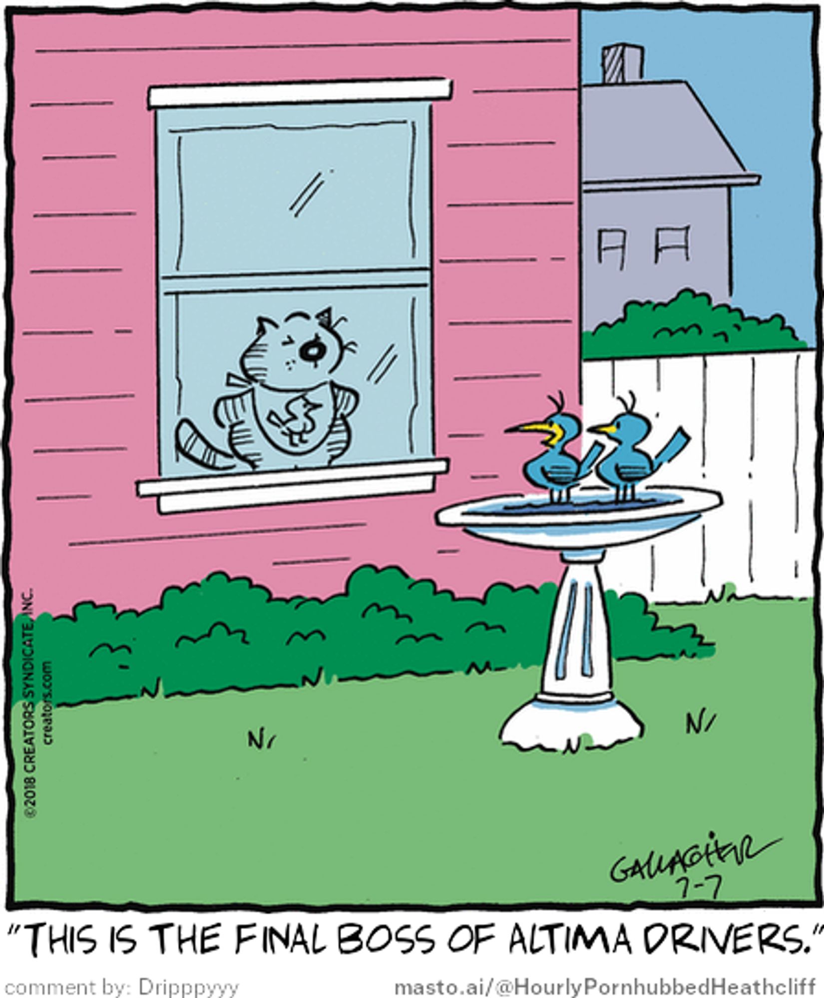 Original Heathcliff comic from July 7, 2018
New caption: "This is the final boss of Altima drivers."
Comment by: Dripppyyy