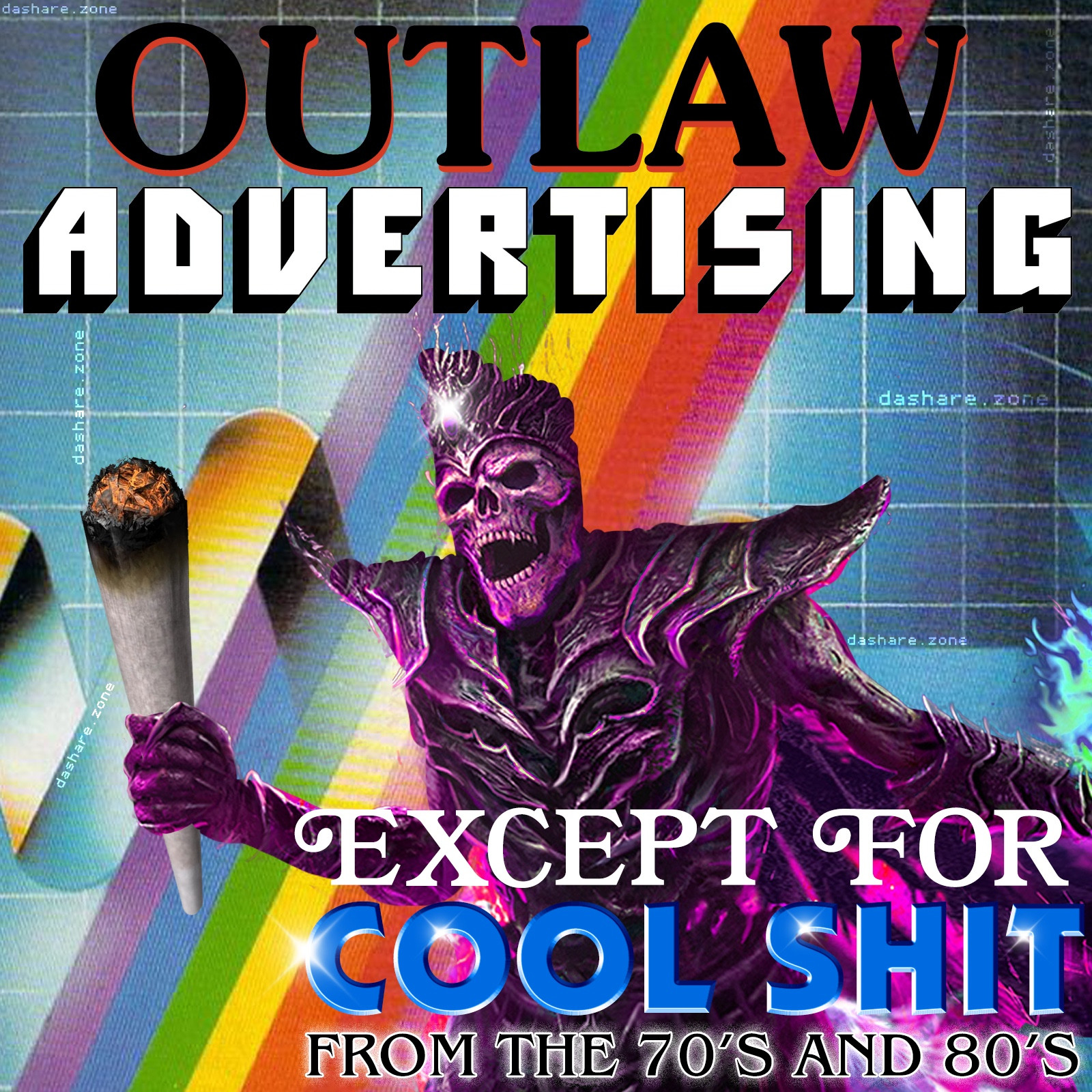 A SKEALATAN HOLDEN A HUGE JOINT AND IT SAY'S "OUTLAW ADVERTISING EXCEPT FOR COOL SHYT FROM THE 70'S AND 80"S" - DASHARE.ZONE ADMIN AND DA BACKGROUND IS A BAD A$$ ADVERTISMENT FROM WHEN COMPUTER'S WERE STILL FUN - DASHARE.ZONE ADMIN