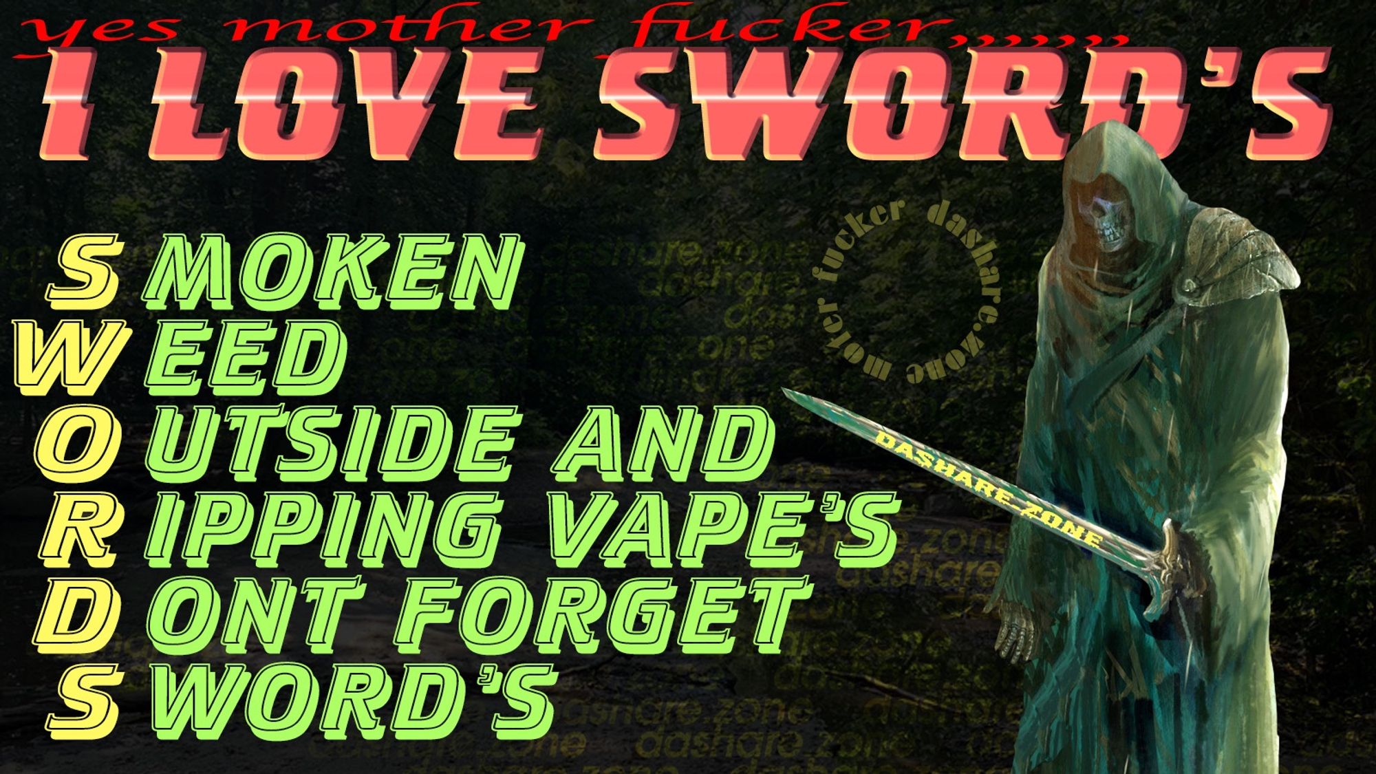 A HAPPEY SKELATION HOLDEN A SWORD AND THERE POWER IS IN CREASING AS THERE HOLDEN IT... THEY PLEGE TO KEEP DA STEEL BLADE WITH THEM AT ALL TIME'S ...IN A POWER LESS WORLD WE MUST ALL SEEK A HEALTHEY WAY OF FEELING LESS HOPELESS AND IF ALL YA NEED IS A SWORD THEN GET YOUR SELF A SWORD MOTHER FUCKER !!! BECOME POWERFUL AND INTELEGENT TODAY!!!!!!! YOU ARE GOD!!!!!!!!!!!!!!!!!!!!!! YOU ARE GOD AND DA TEXT SAYS "YES MOTHER FUCKER I LOVE SWORD'S SMOKEN WEED OUTSIDE AND RIPPING VAPE'S DONT FORGET SWORDS - DASHARE.ZONE ADMIN