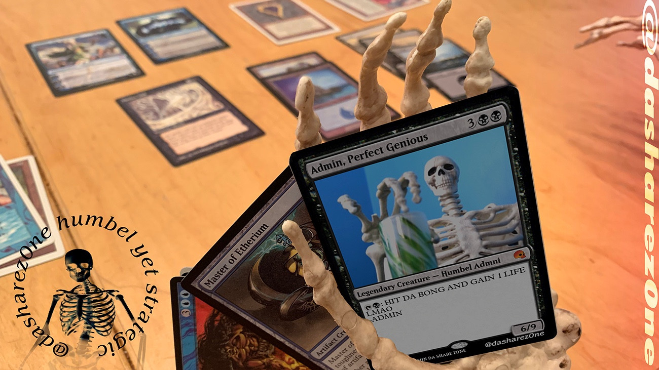 A SKELETEN PLAYEN MAGIC DA GATHERIGN AND THERE WHIPPEN ASS AND ABOT TO DROP A HUGE CREATER, LOOKEN LIKE DA GAMES GONGA BE OVER AND DA MAGIC CARD SAYS "ADMIN PERFECT GENIOUS - LEGEDARY CREATURE HUMBEL ADMIN - TAP TO HIT DA BONG AND GAIN 1 LIFE LMAO ADMIN " - DASHARE.ZONE ADMIN