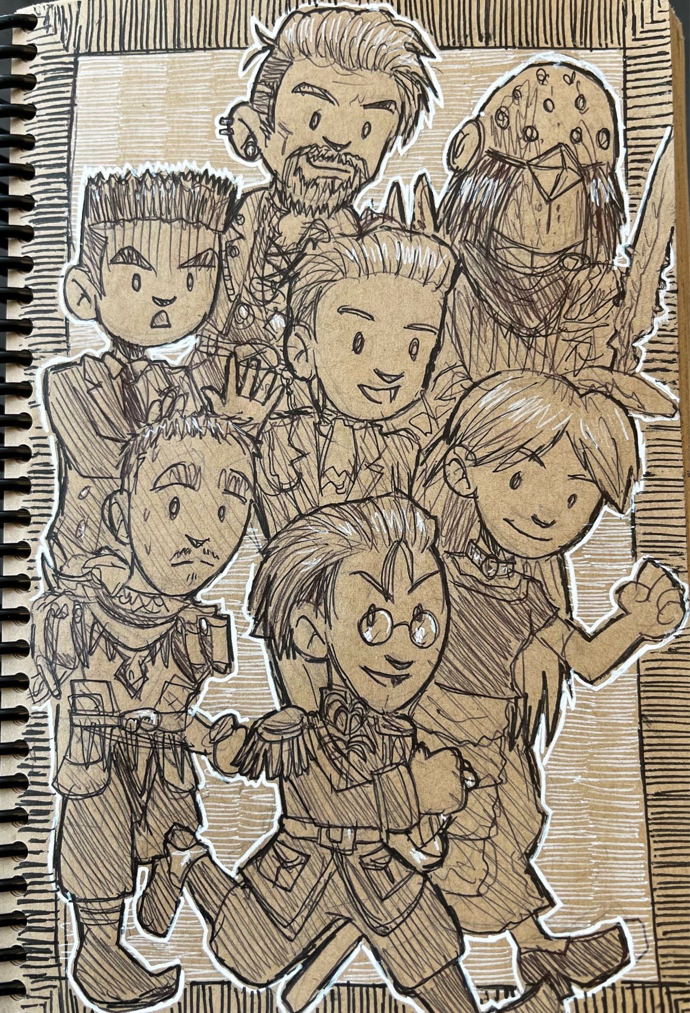 A bunch of characters running from the left to right.