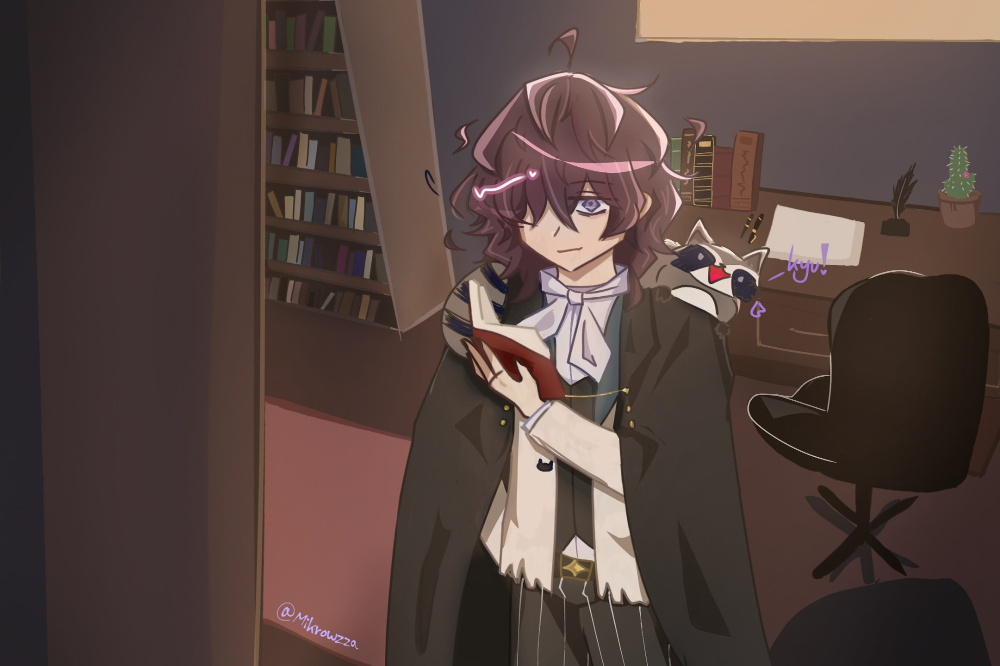 Artwork made by Mikrowzza of Edgar Allan Poe and his pet raccoon Karl from the hit show Bungo Stray Dogs