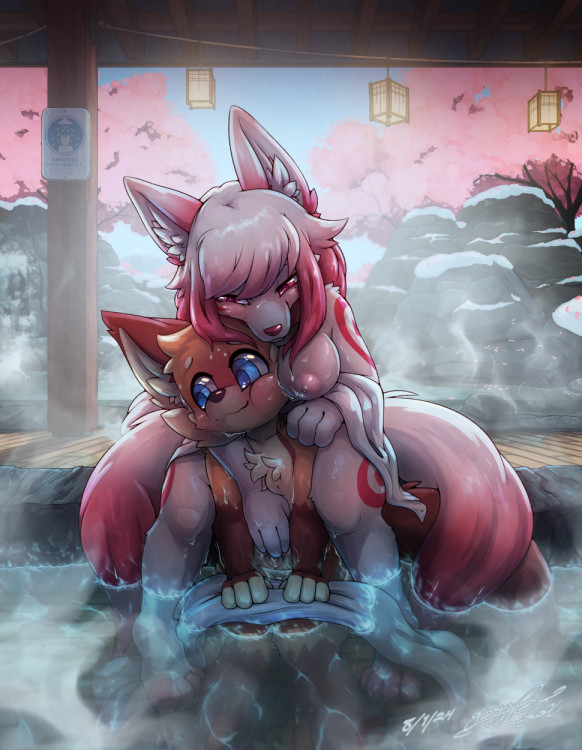 Foxes in an onsen