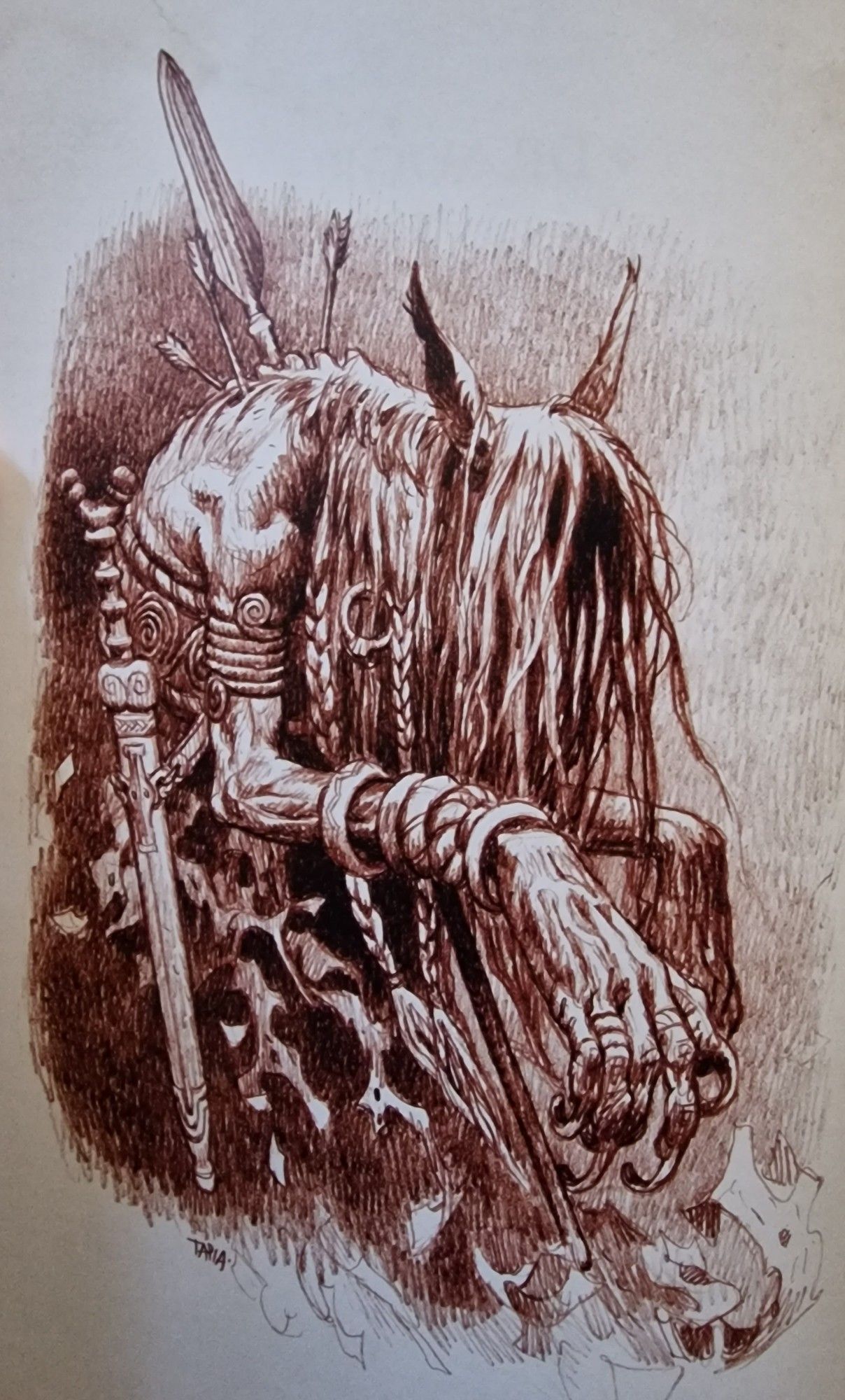 Trudvang illustration: a bestial draugr-troll sits hunched in its Tomb.