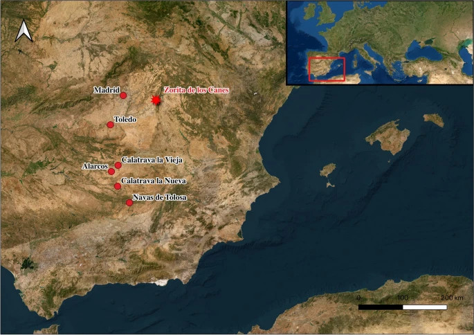 Carte d'Espagne montrant l'emplacement du château