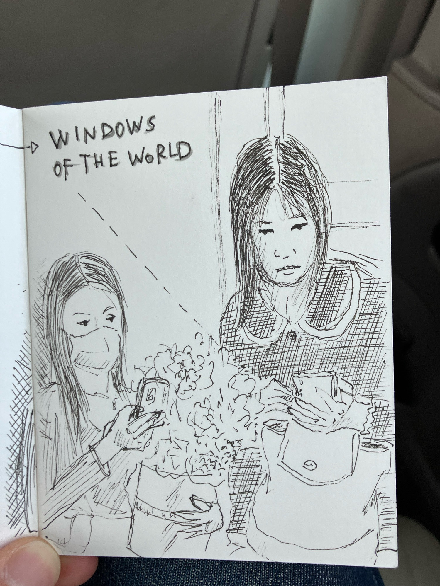 Dessin de deux jeunes femmes dans le métro de Shenzhen