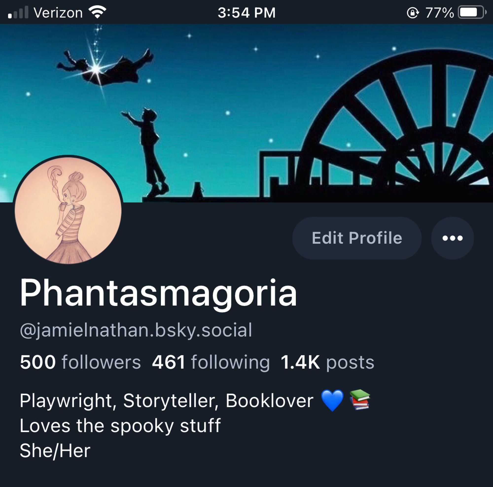 My bio showing 500 followers. Big deal for little ole me.