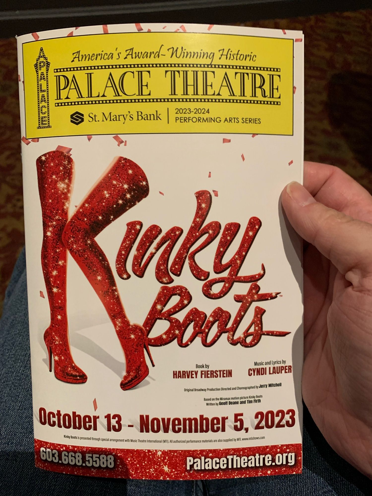 Program for Kinky Boots at the Palace of Manchester, NH