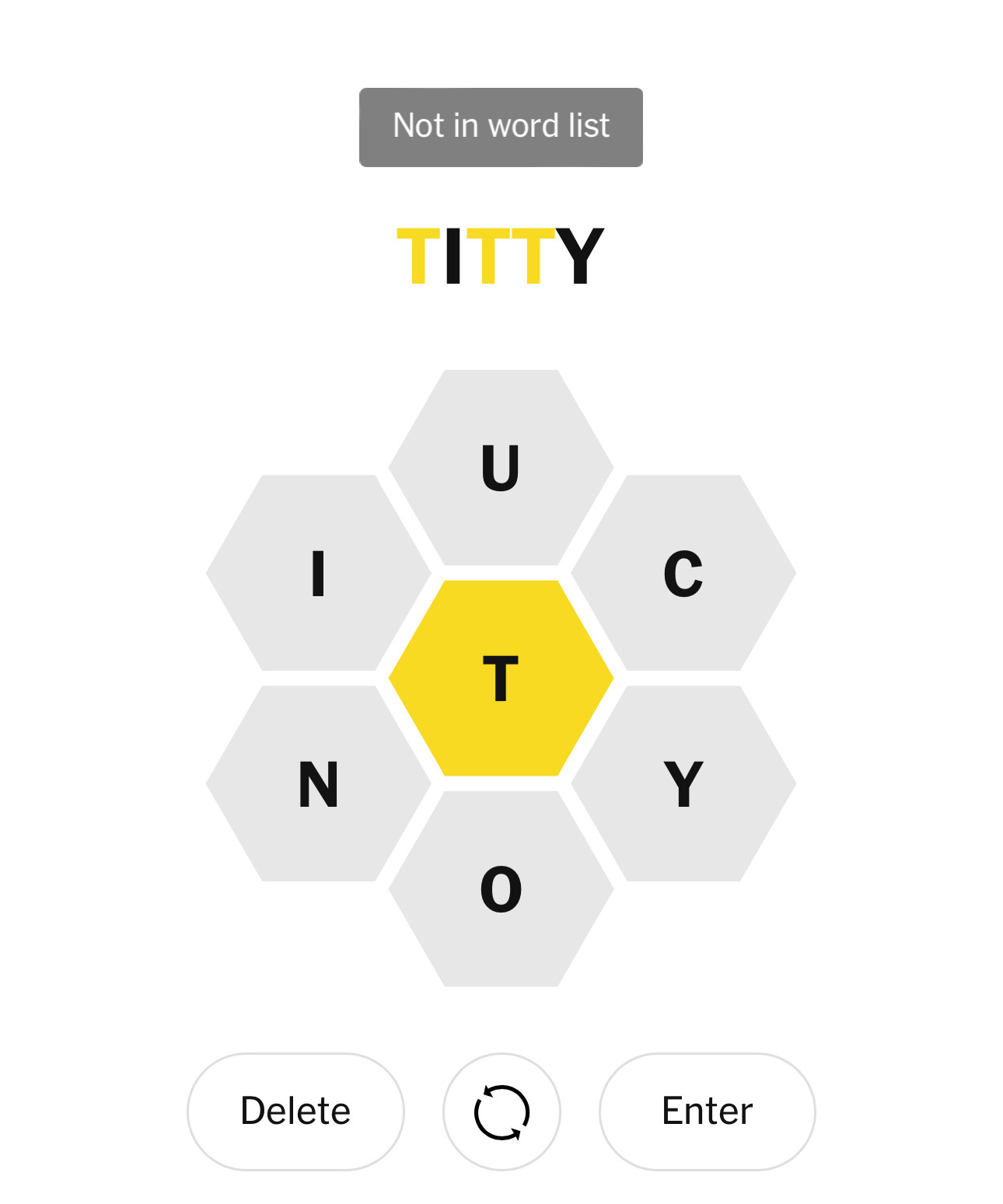 Titty is also not on the word list