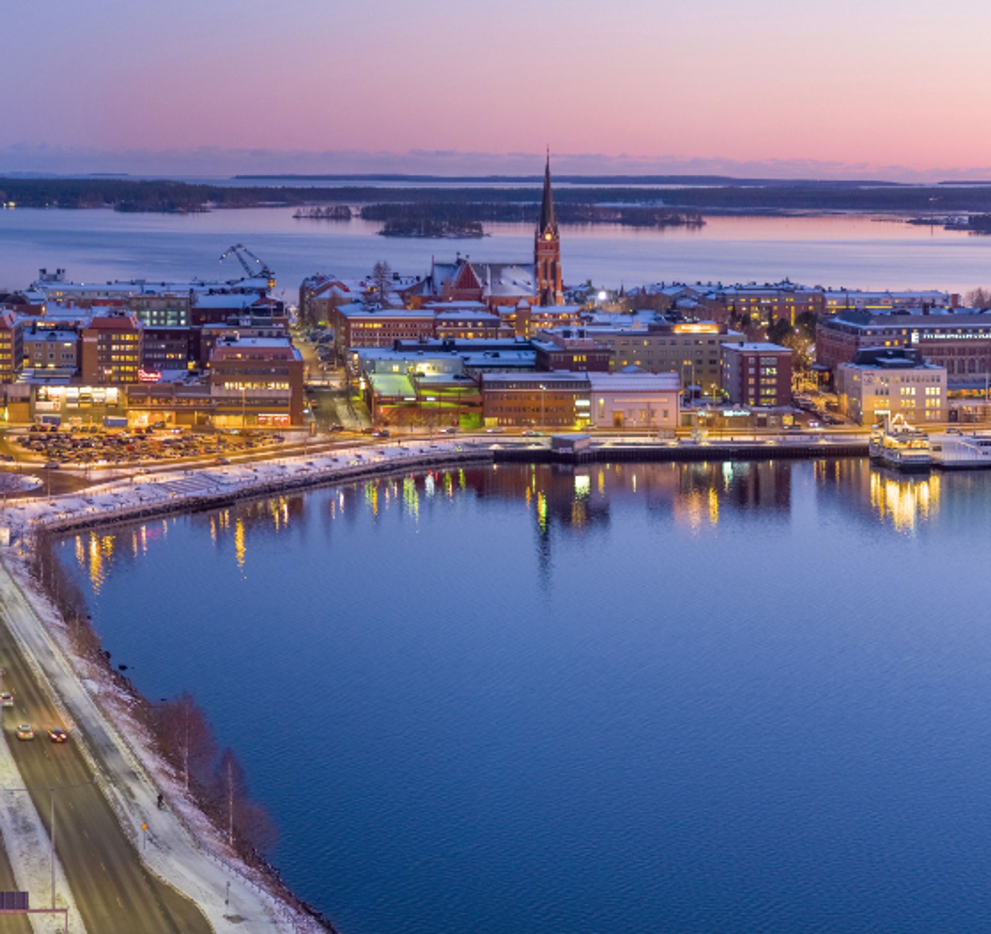 Twilight over the centre of Luleå.