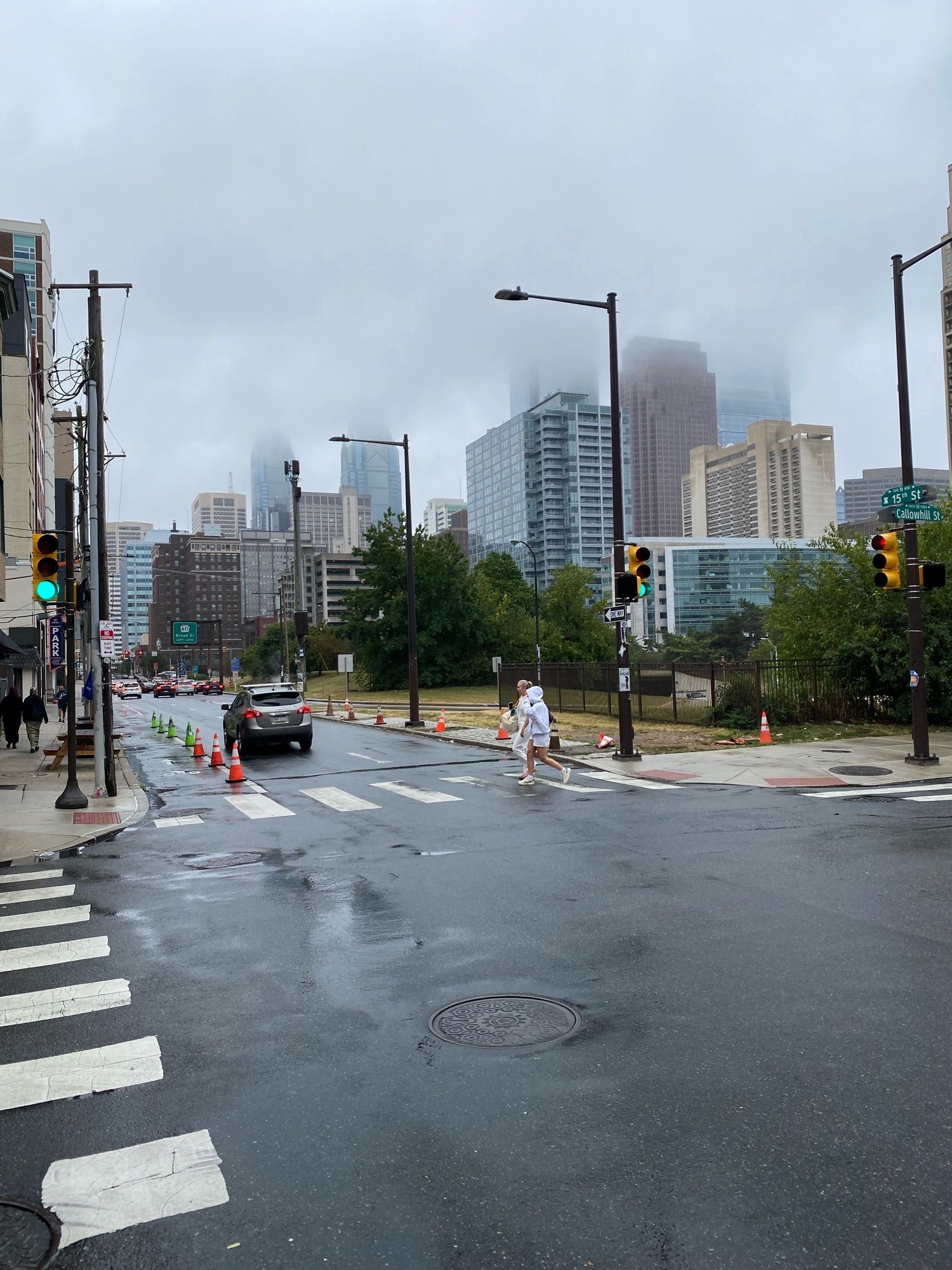 Philadelphia skyline disappearing into the fog