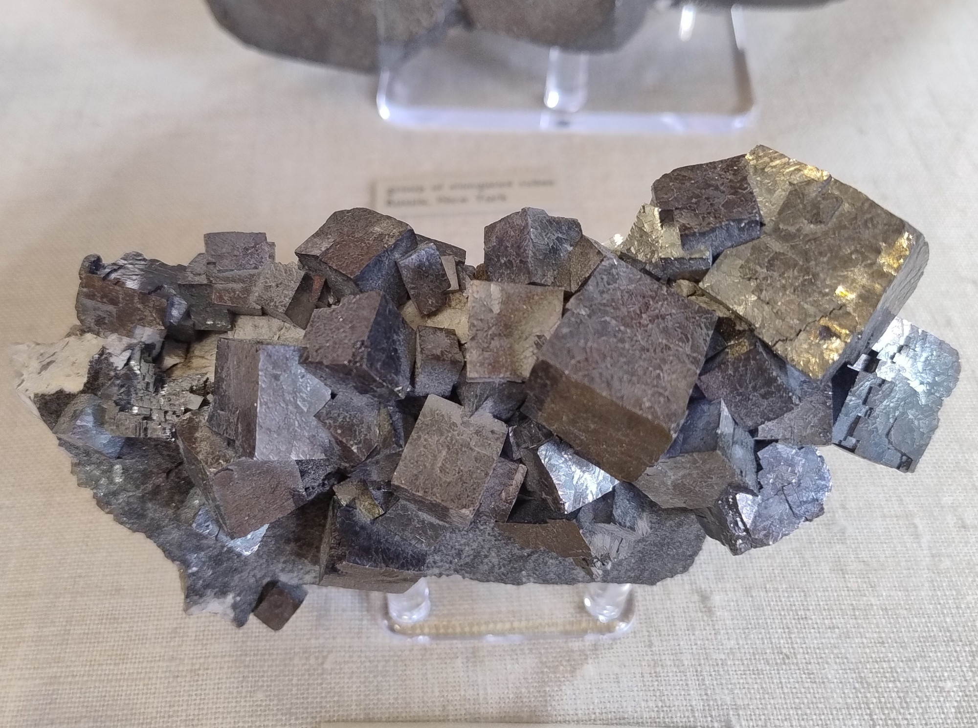 A group of bright grey galena crystals on chert. From Galena, Cherokee County, Kansas, USA.

Specimen on display in the Natural History Museum, London.
