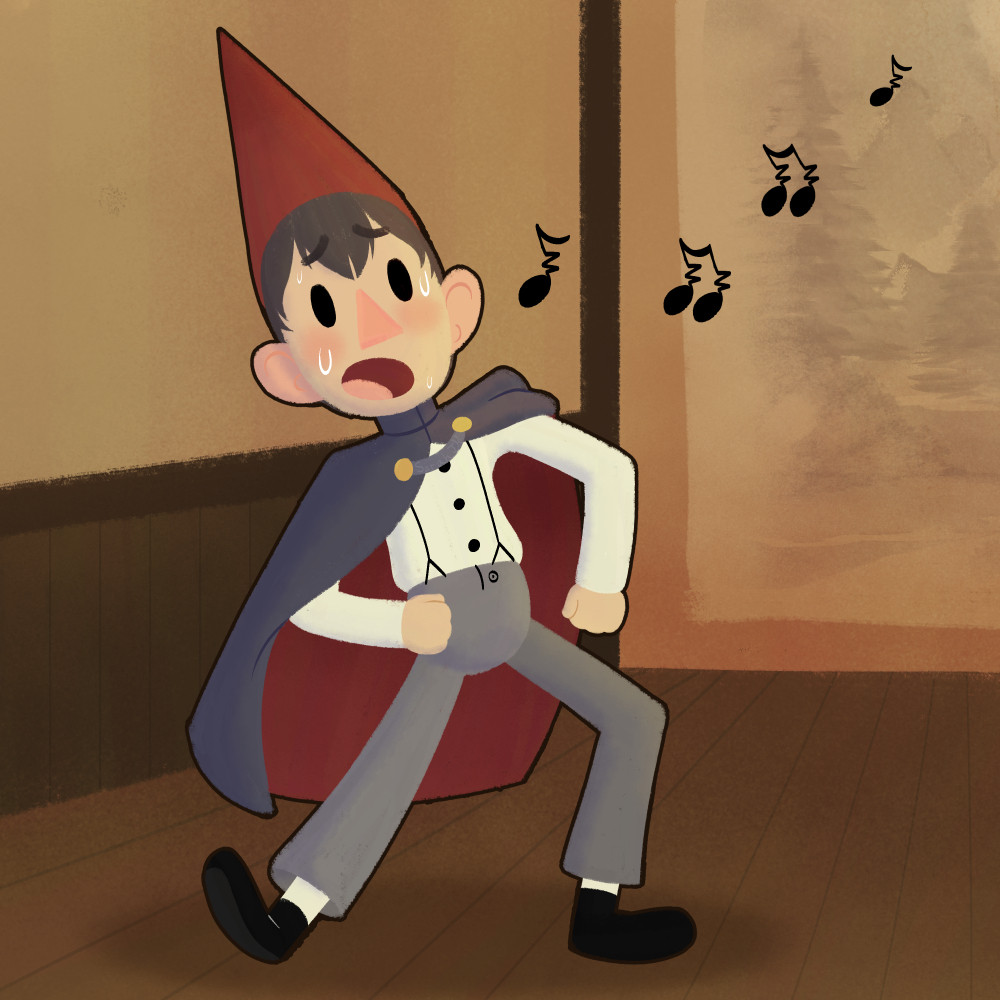 Drawing of Wirt from "Over the Garden Wall" singing poorly