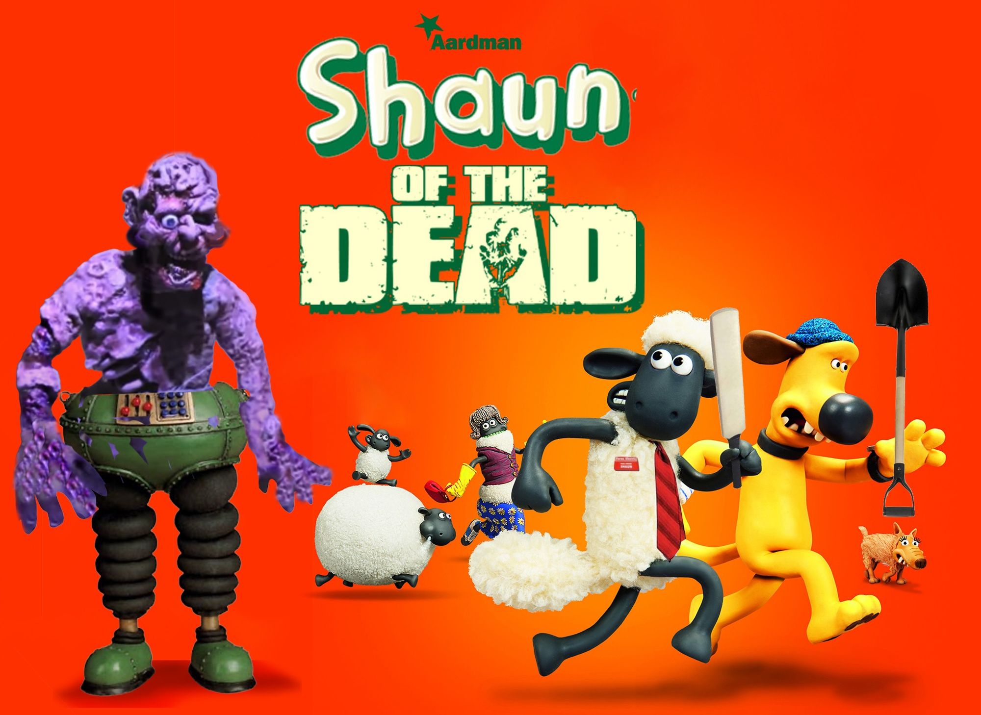 Shaun the Sheep and his friends escaping from a zombie who was just looking for some good Wensleydale