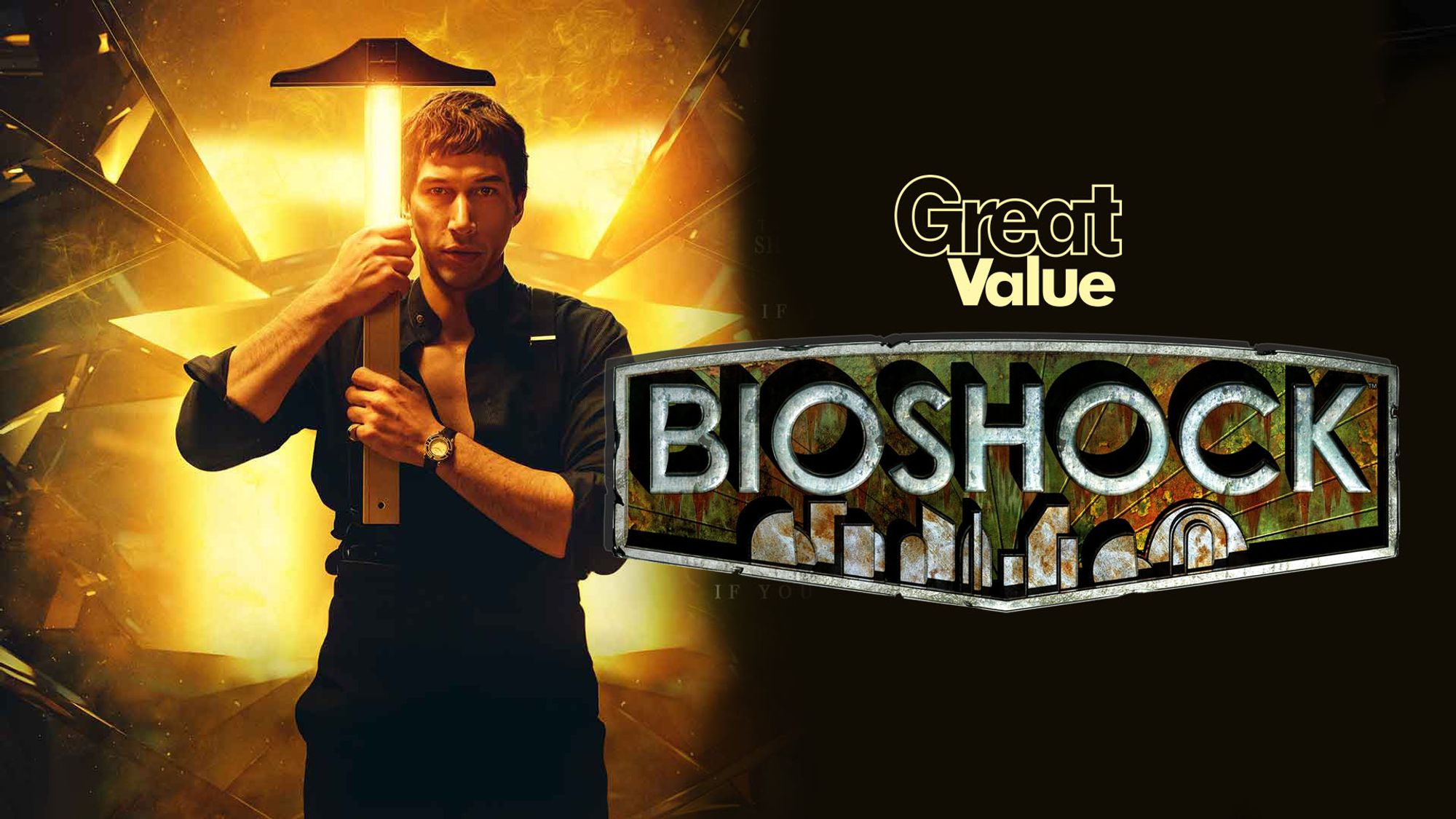 While you were partying, Adam Driver studied holding a T square ruler like a knob 

next to a Great Value Bioshock logo