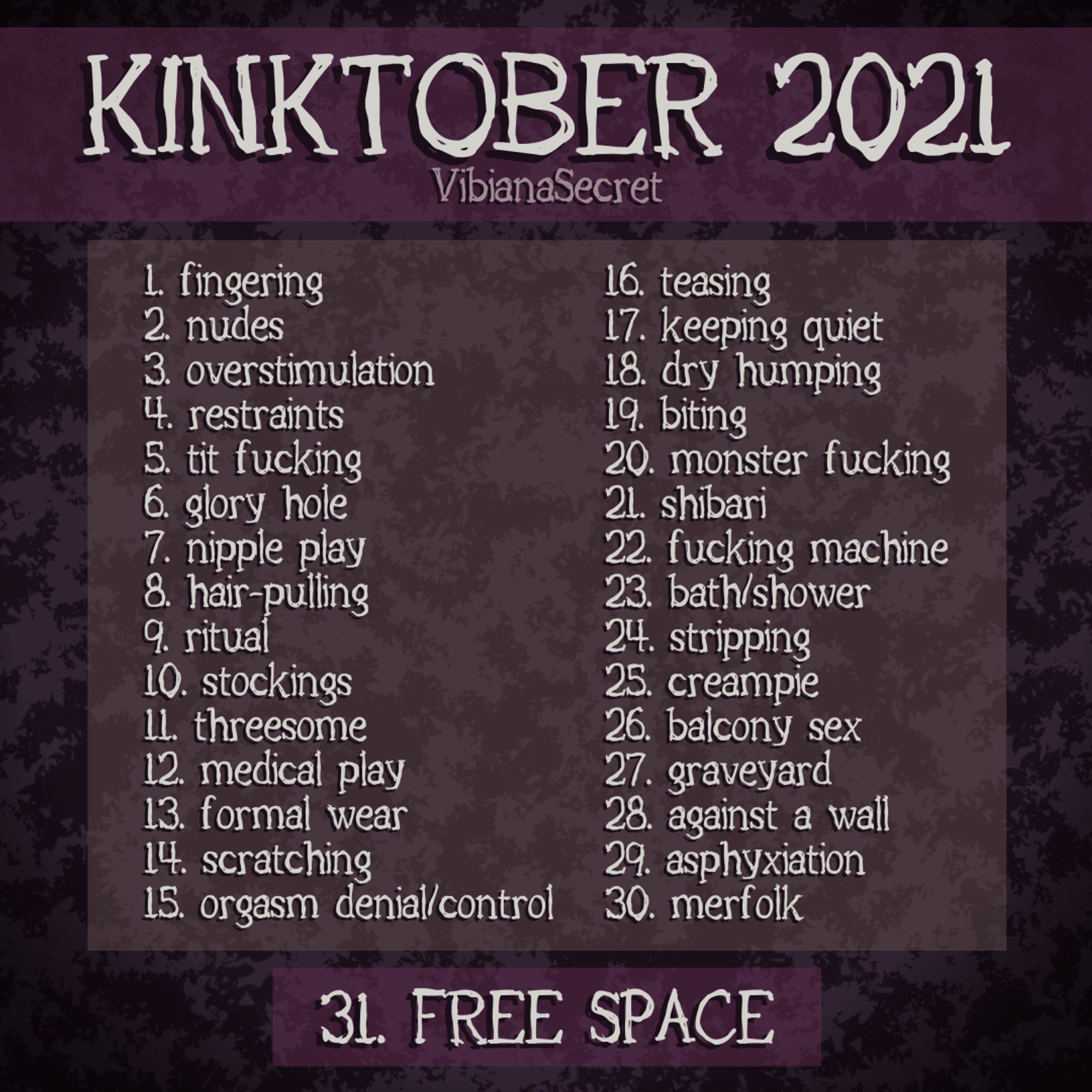 Kinktober 2021 prompt list by VibianaSecret