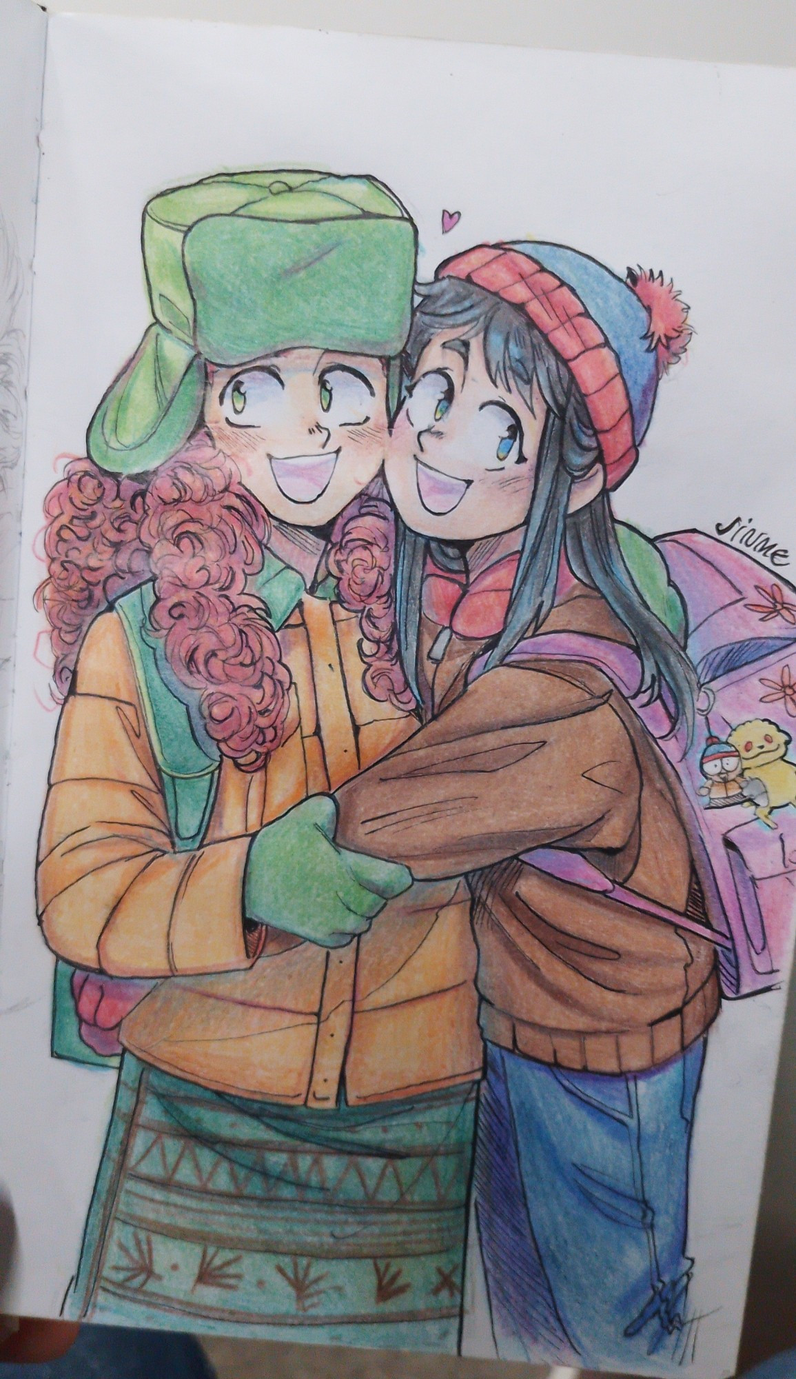 Desenho de Kyle Broflovsky e Stan Marsh como meninas.