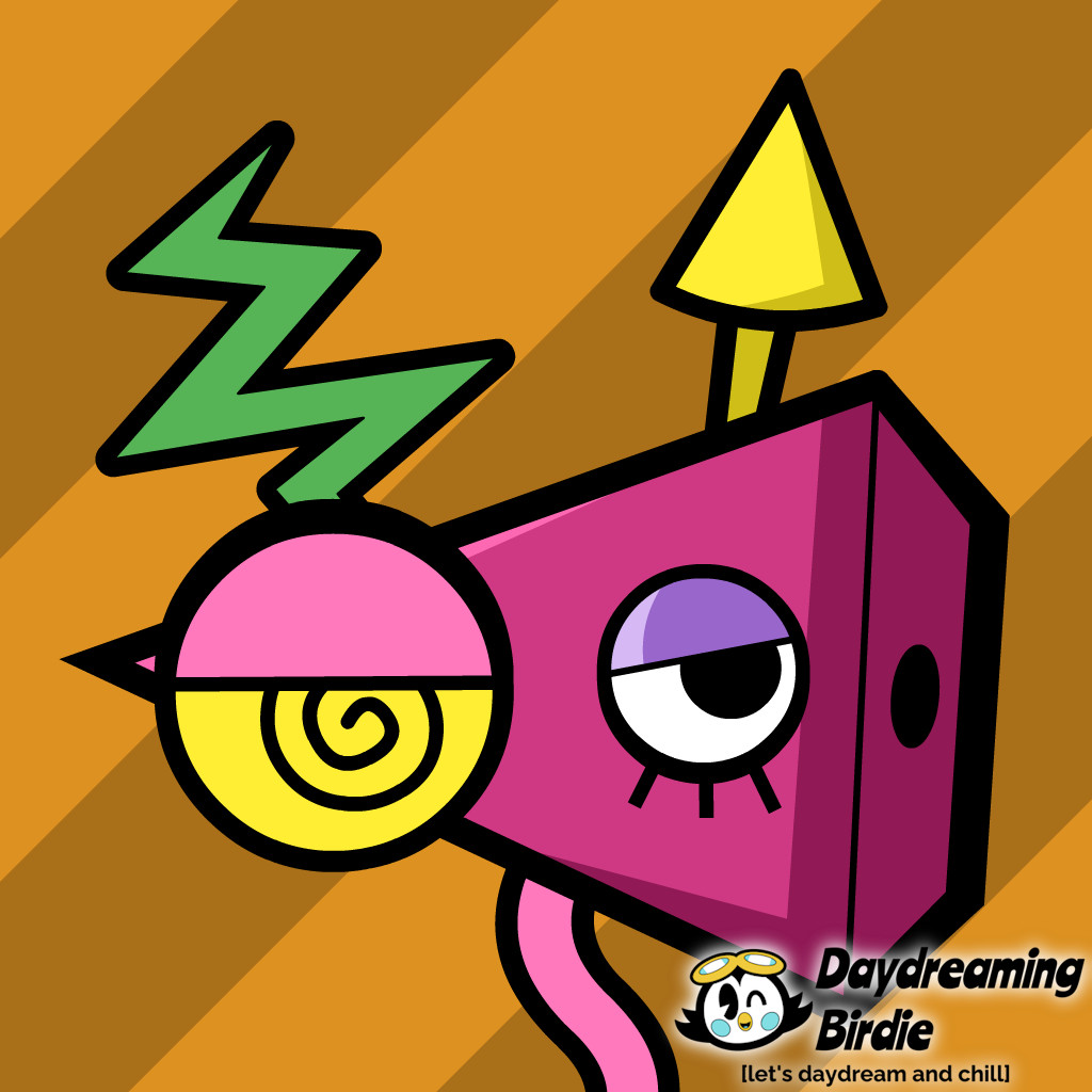 Artwork of a colorful blocky character with a mismatched appearance.