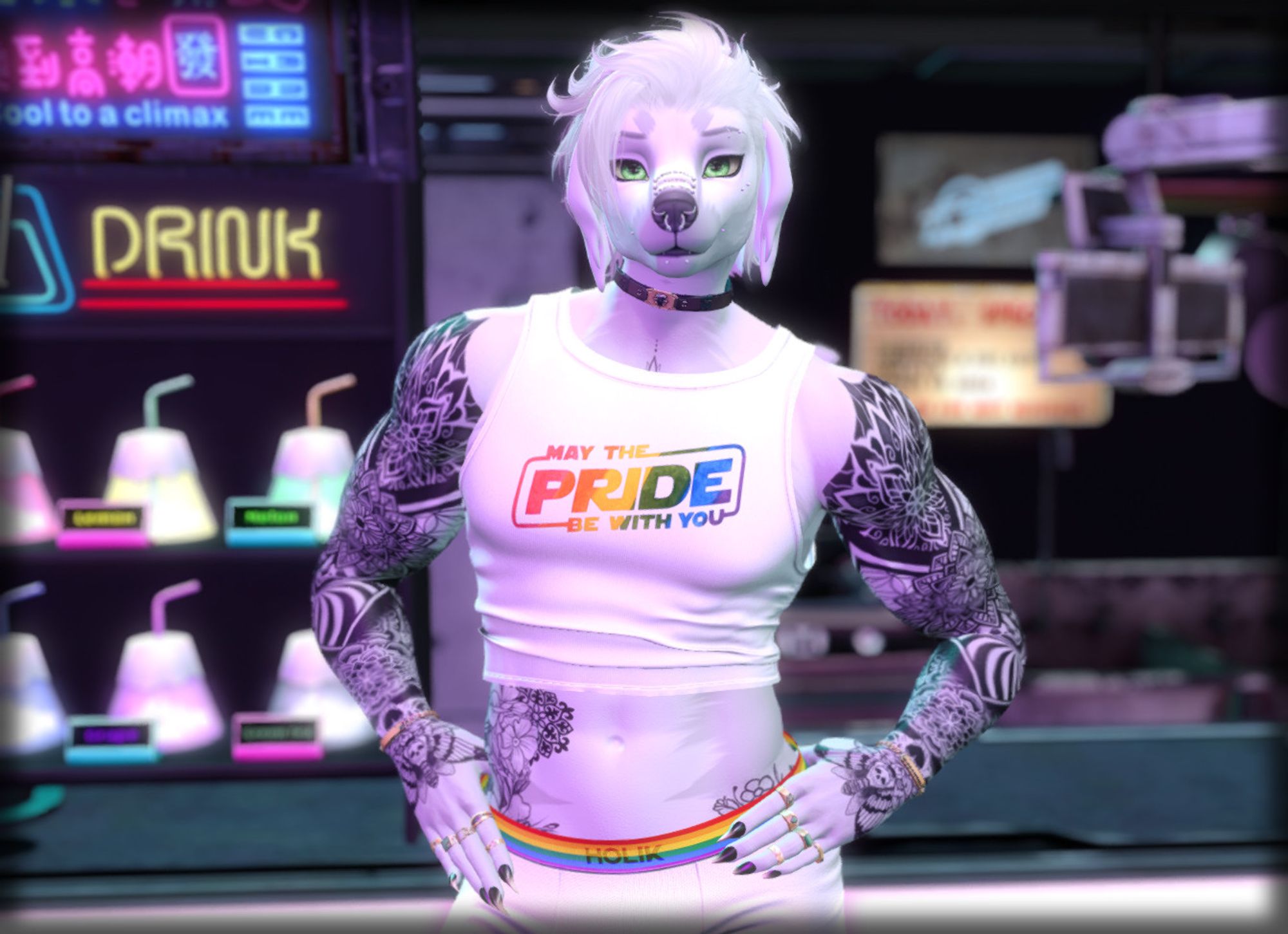 Pride Poodle at the cyber bar