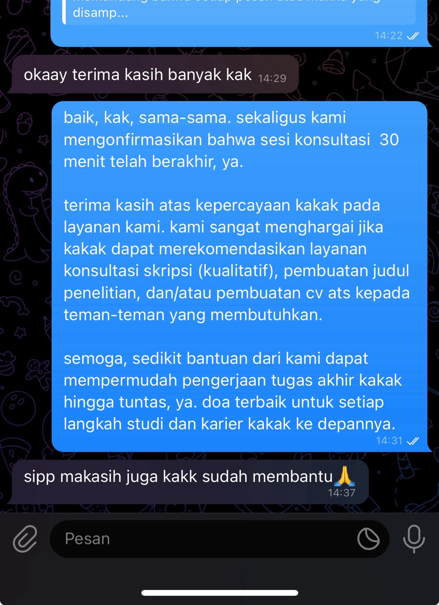 Testimoni konsultasi skripsi untuk program studi Hubungan Masyarakat perihal pedoman wawancara, daftar pertanyaan tiap indikator, dan pencarian sumber literatur.

#testibysiaga7hari #zonakuliah #zonaskripsi #zonamahasiswa #zonatugas #konsulskripsi #konsultasiskripsi