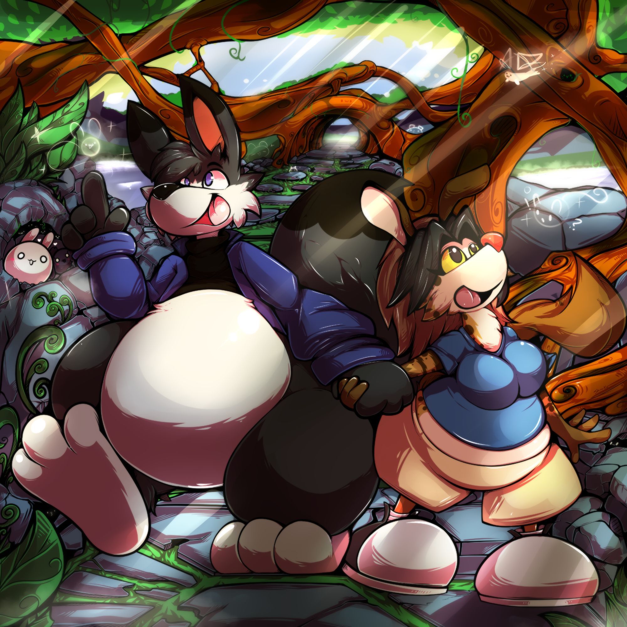 Roo Midnight and Urbie exploring a mysterious forest, looking for the secrets within.