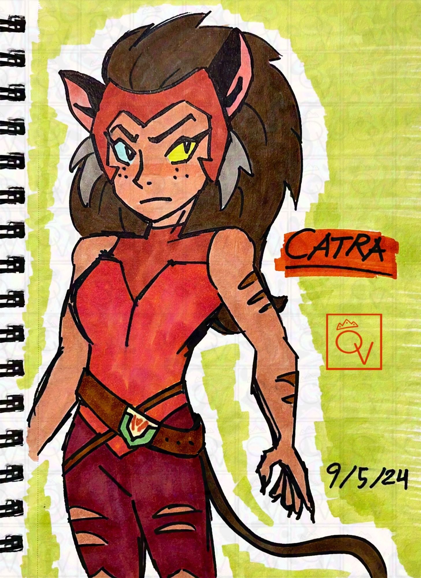 Traditionally colored drawing of Catra from She-Ra (2018) in her season one design.