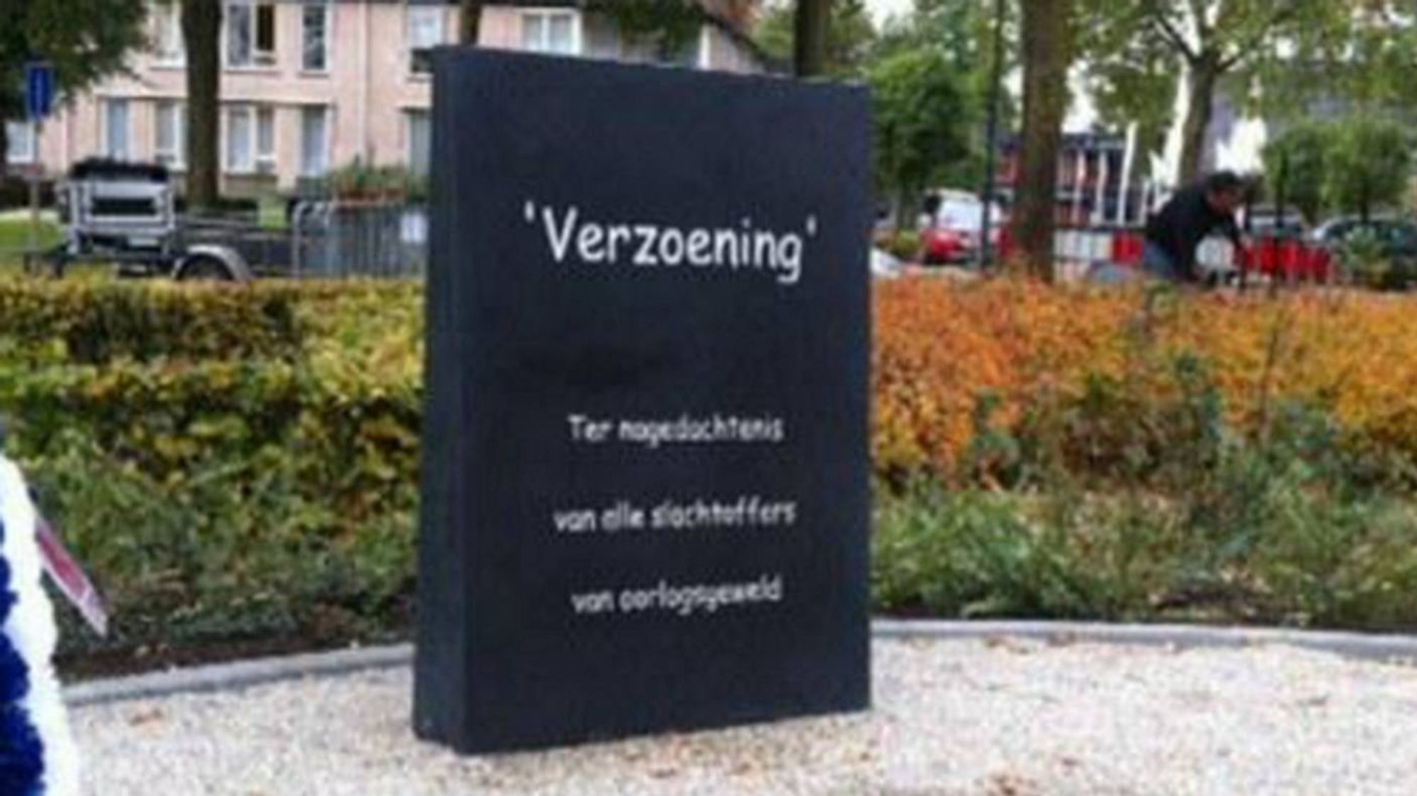 War memorial in the Netherlands which has, for some unfathomable reason, text in Comic Sans