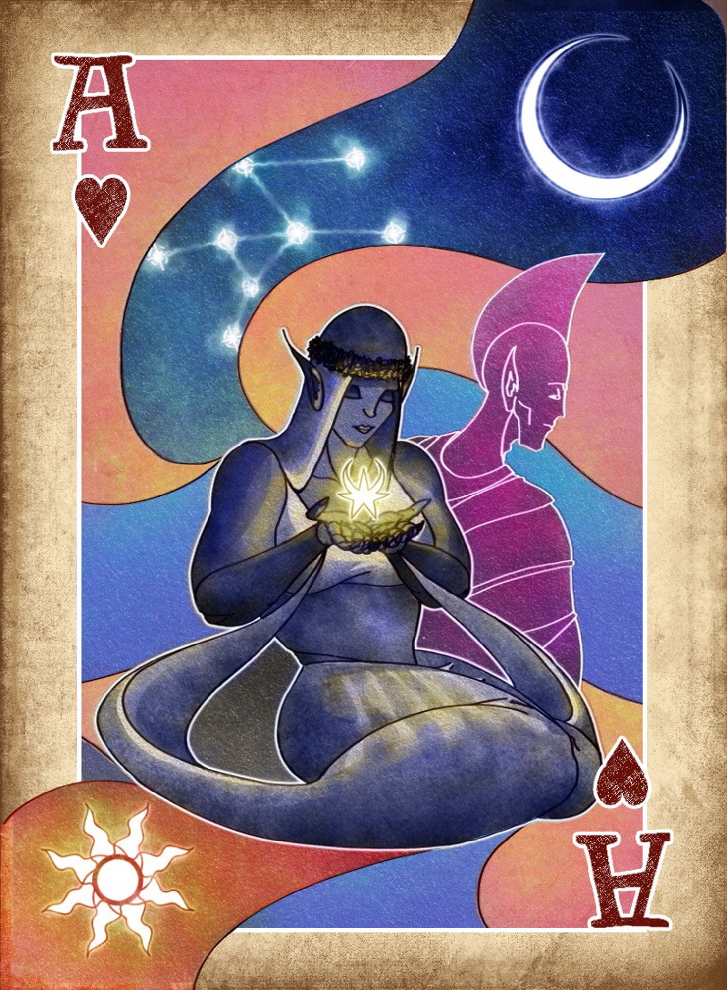 An Ace of Hearts card, with card art depicting Azura. Artist: https://x.com/ShadowMager