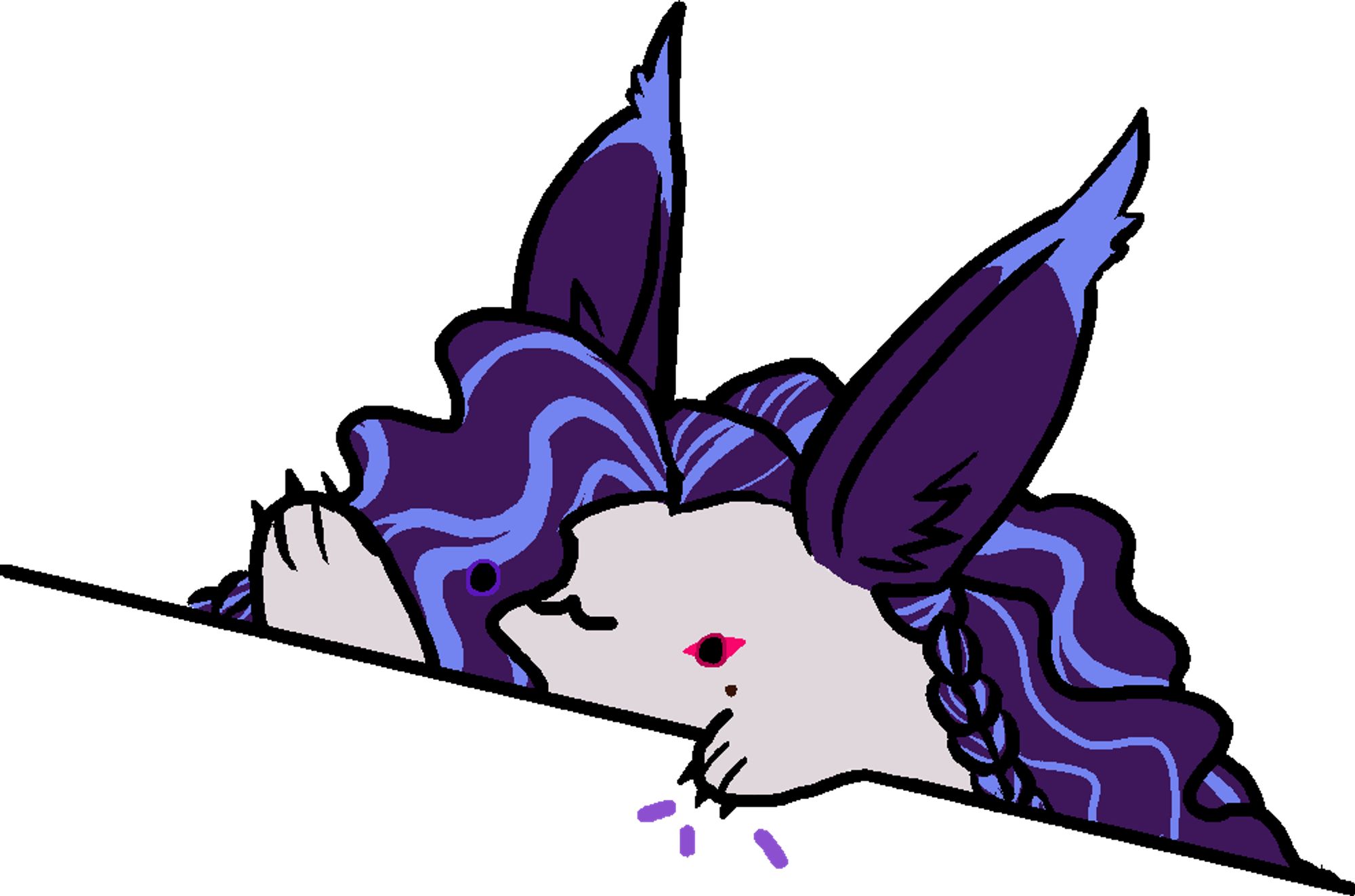 A gif of a pale, purple-haired Viera slapping a table like the bongocat meme.