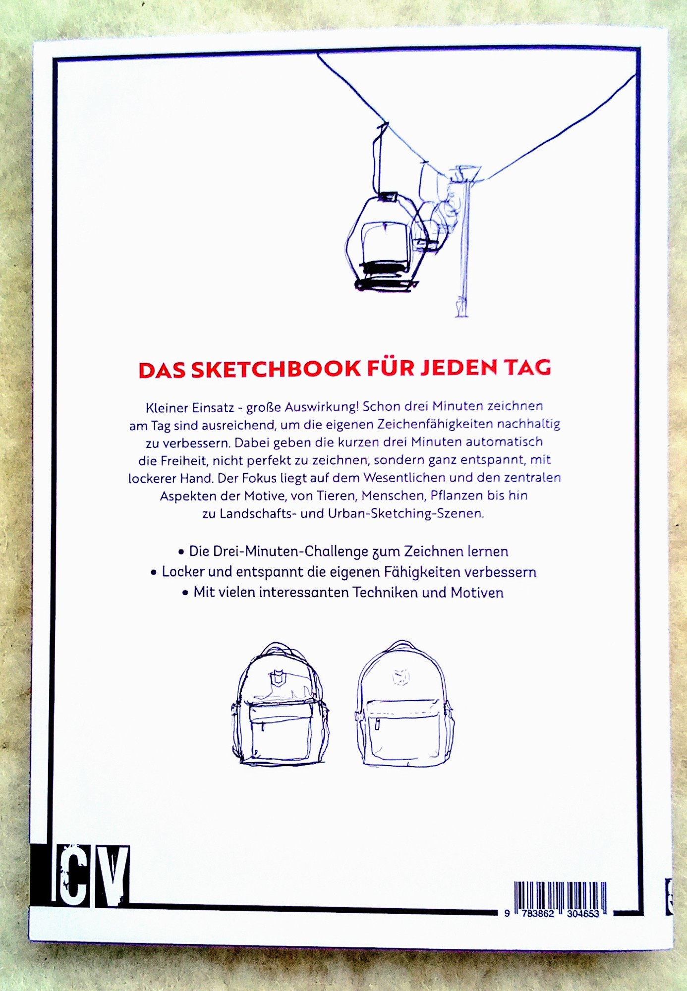 Rückseite des Buches "Scetches Quick and easy"das Scetchbook für jeden Tag von Barbara Baumann.