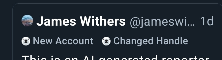 James Withers flagged as New Account and Changed Handle