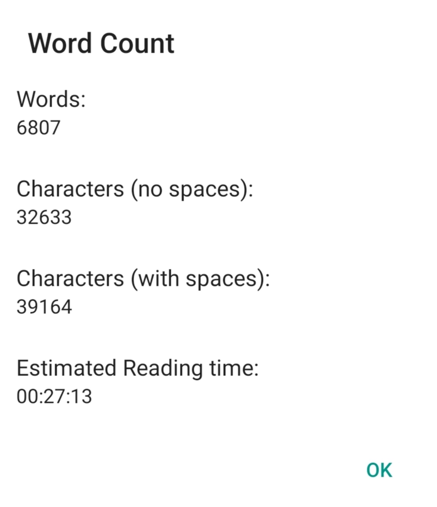 Word count: 6,807, characters without spaces 32,633, characters with spaces: 39,164, estimated reading time: 27 minutes, 13 seconds