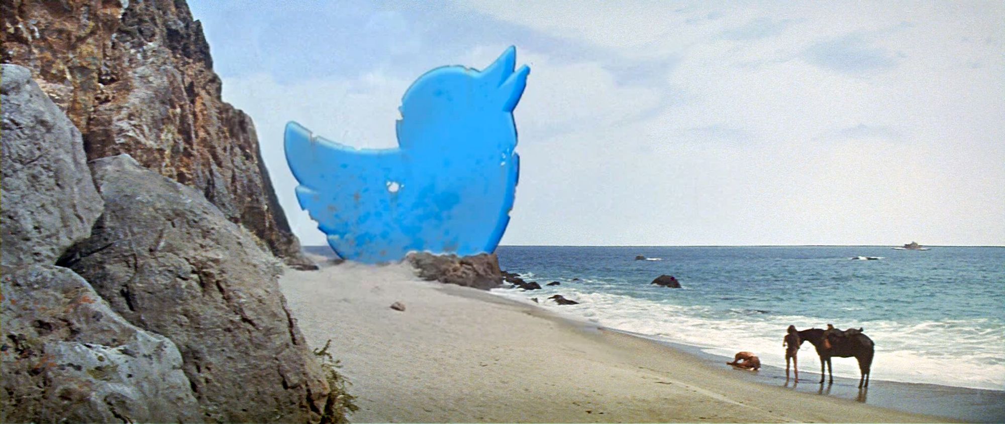 Twitter logo in place of the Statue of Liberty in the final shot from PLANET OF THE APES (1968)