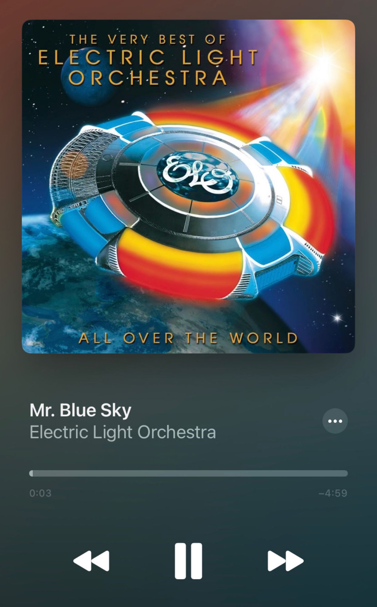 Screenshot of Mr. Blue Sky by Electric Light Orchestra playing on Apple Music