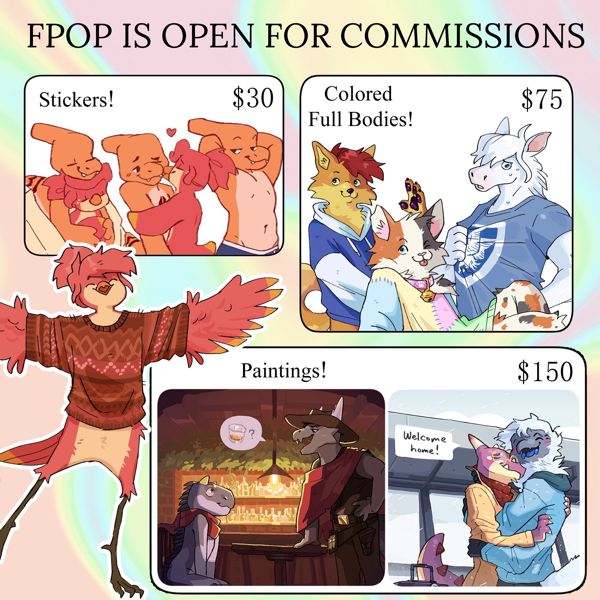 A price sheet for Fpop's commissions