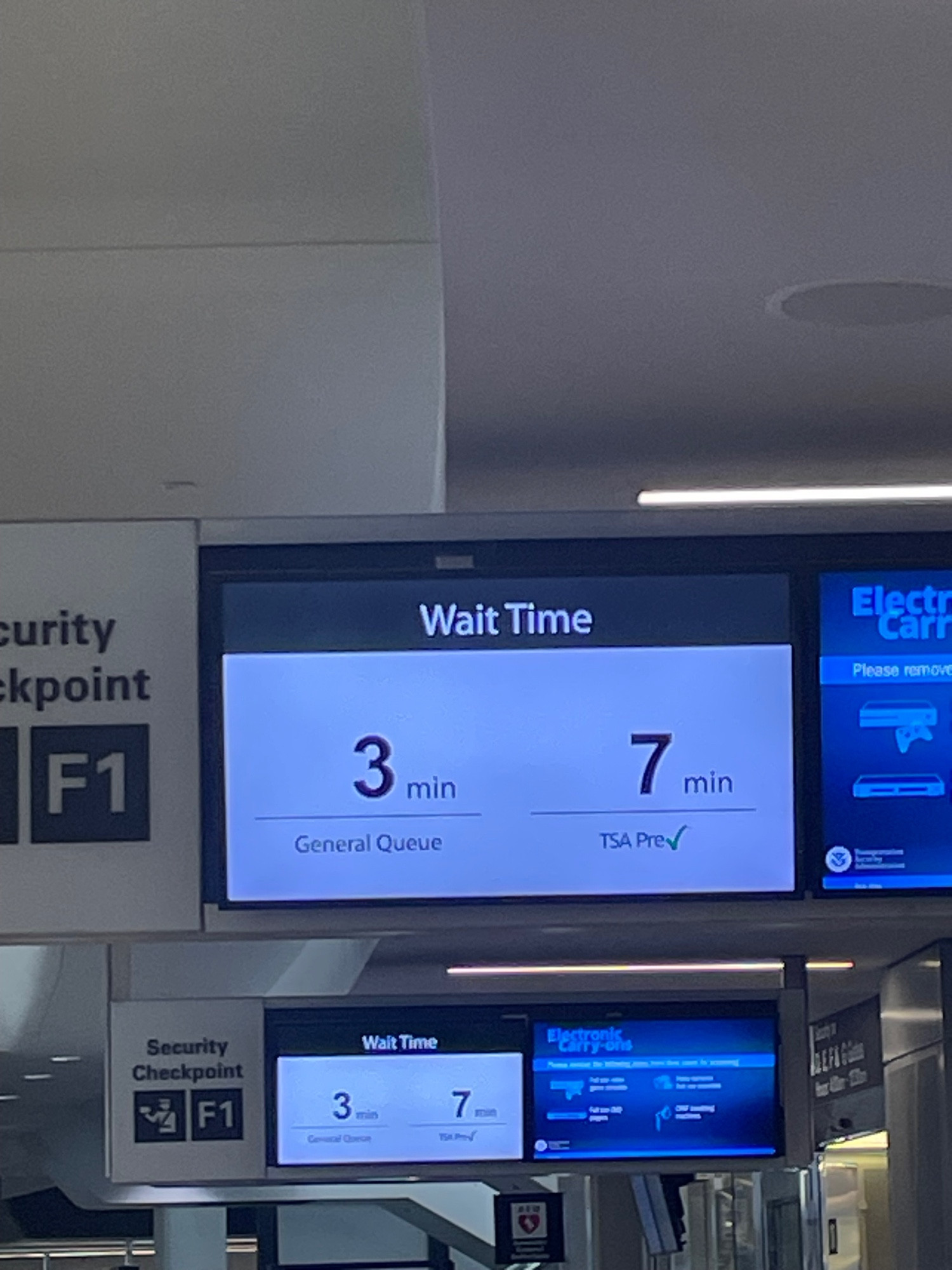 tsa wait estimate. 3 minutes for normal security, 7 minutes for pre check