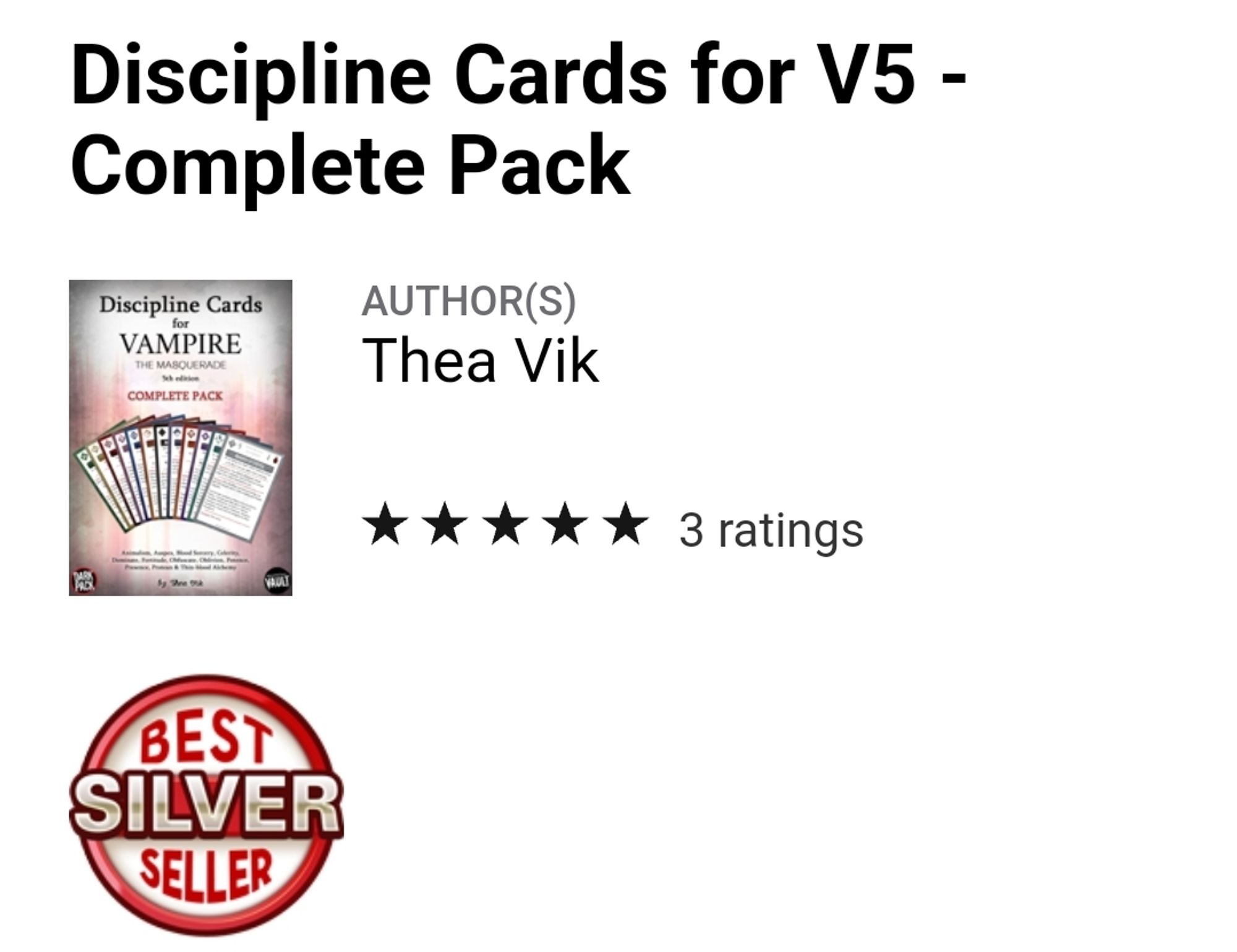 A simple screenshot showing my Discipline Cards pack with the silver seller emblem displayed.