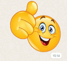 übergroßer lachender emoji mit dauemhoch geste