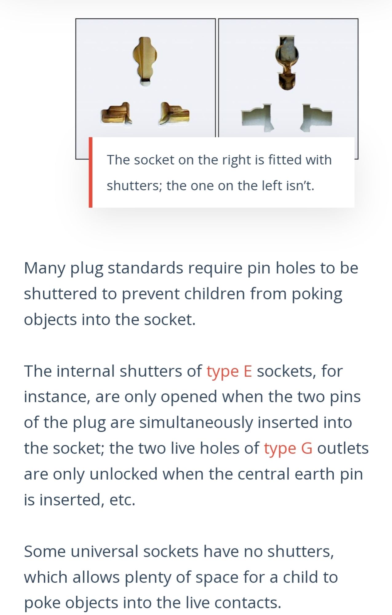 Shuttered universal socket explainer.