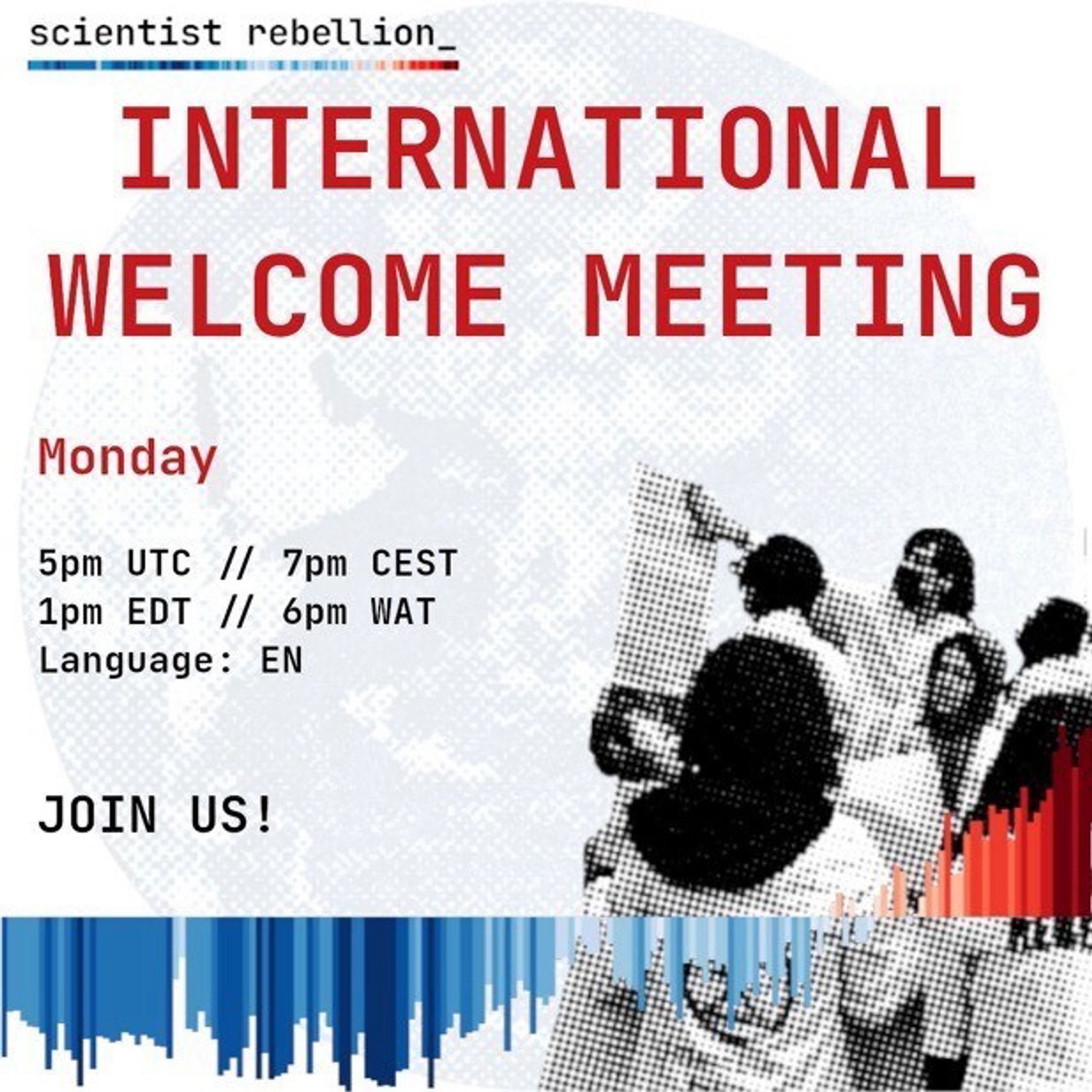 Advert for international English-language welcome meeting. Monday 5pm UTC. Registration link in post.