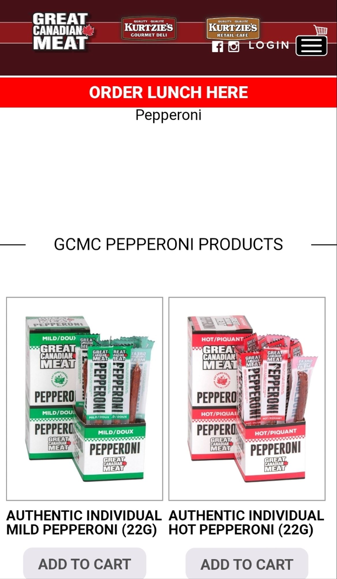 Screencap of website for pepperoni supplier "Great Canadian Meat"