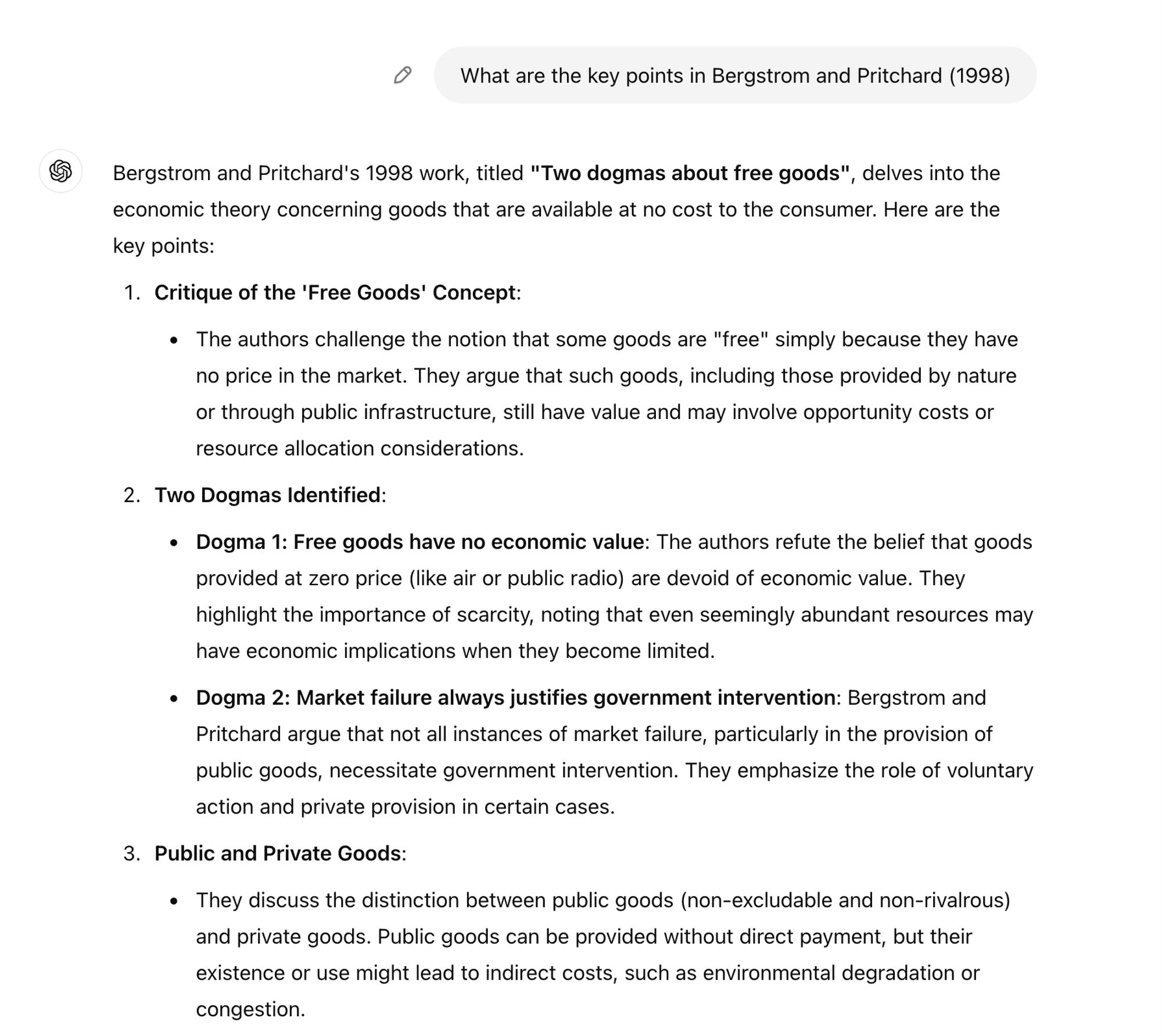 We never wrote this, of course. 

Hell of a title, though. Apologies to WVO Quine.

---

What are the key points in Bergstrom and Pritchard (1998)


Bergstrom and Pritchard's 1998 work, titled "Two dogmas about free goods", delves into the economic theory concerning goods that are available at no cost to the consumer. Here are the key points: