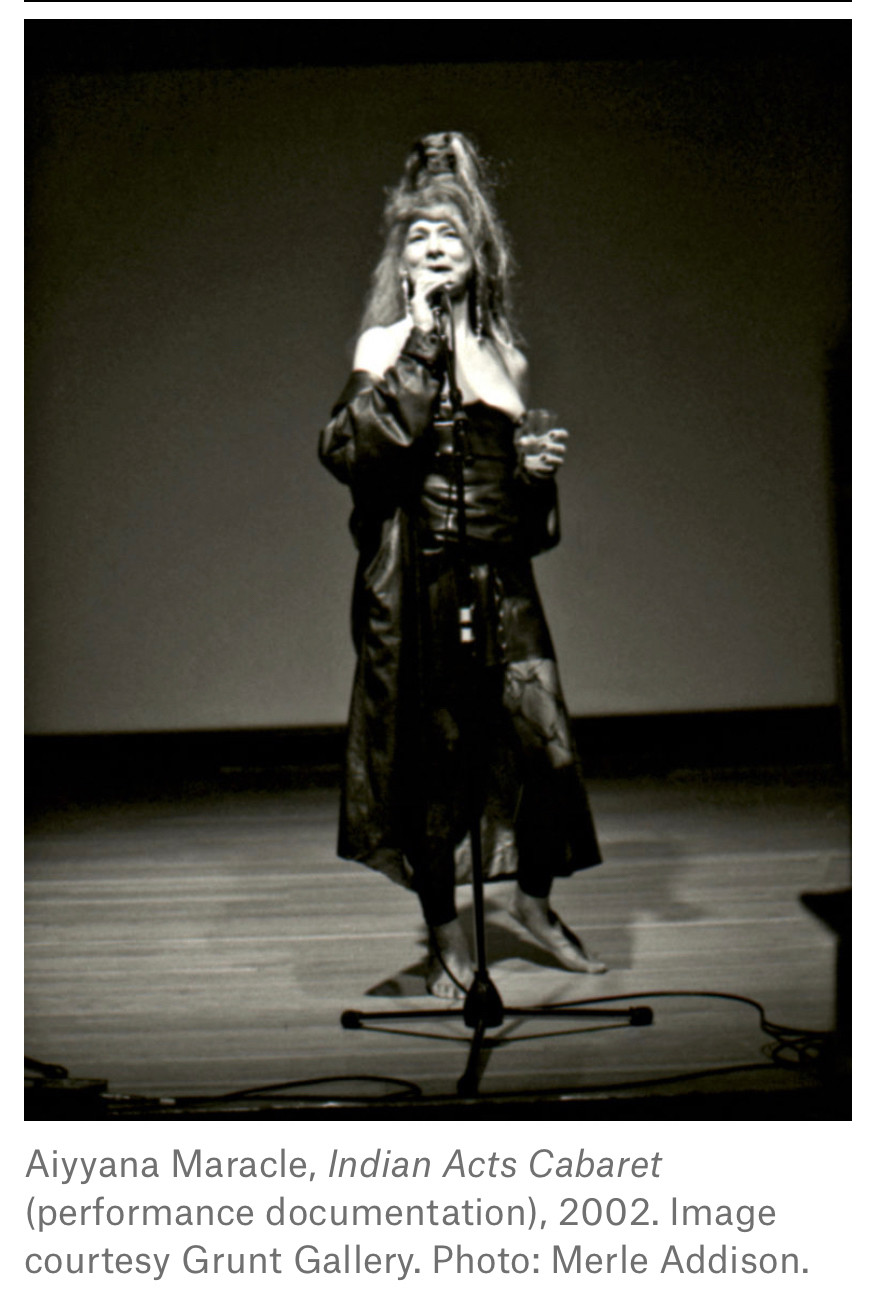 Screen Capture of Aiyyana Maracle on stage at the Indian Acts cabaret