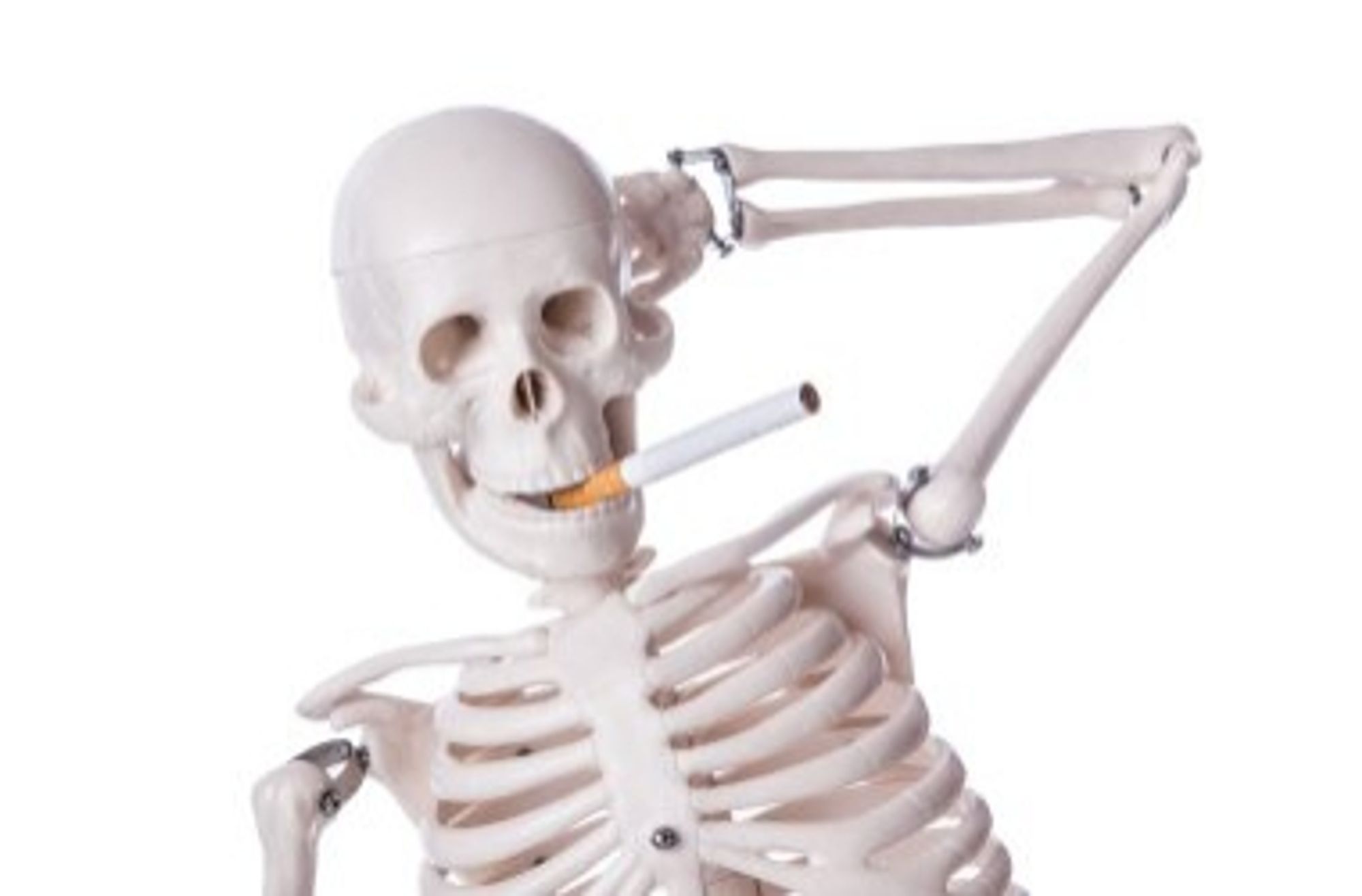 Skeleton smoking a cigarette