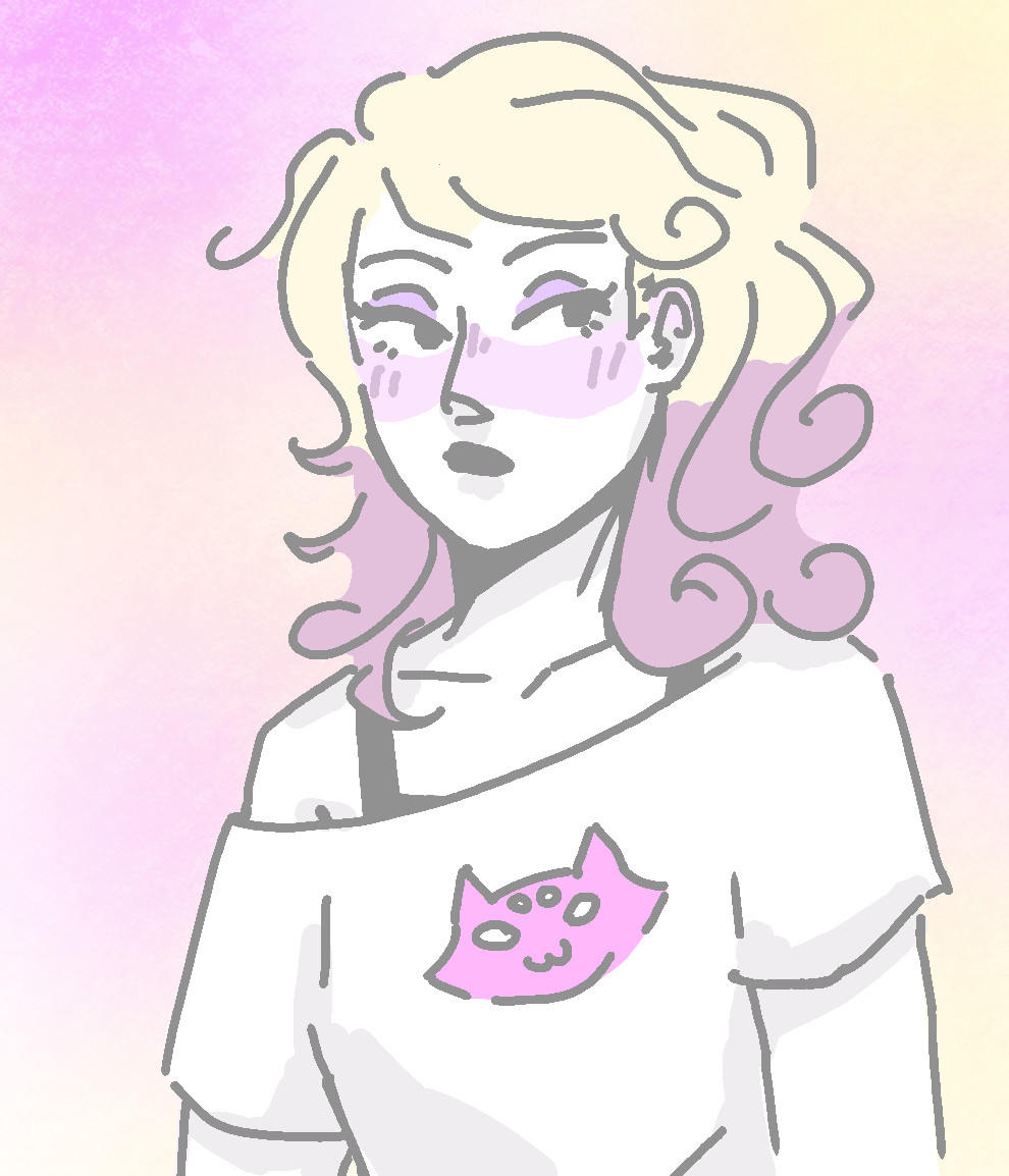 roxy lalonde from homestuck with a yellow and pink background. 
