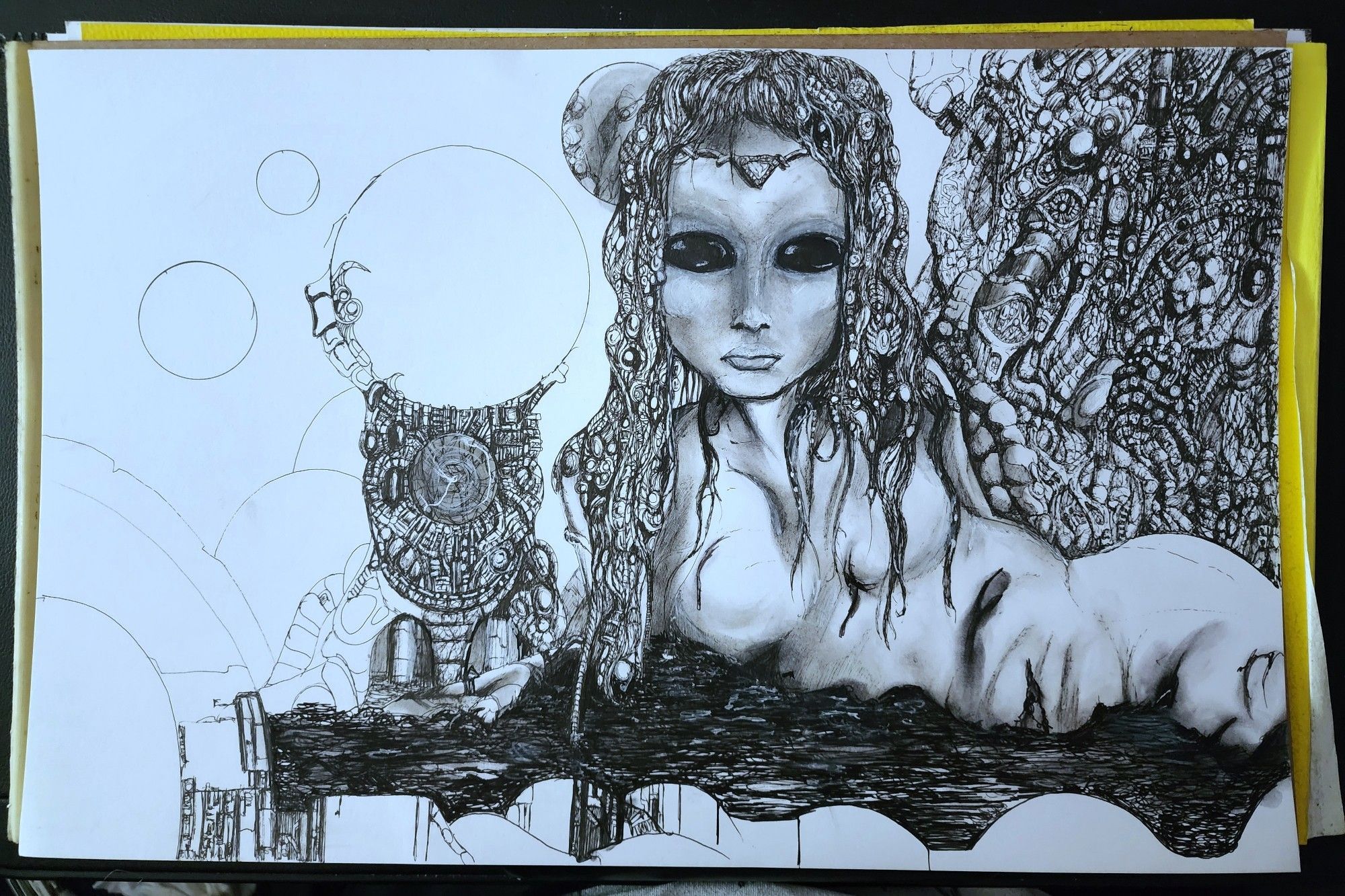 Pen drawing..work in progress..face and some lines, organic shapes